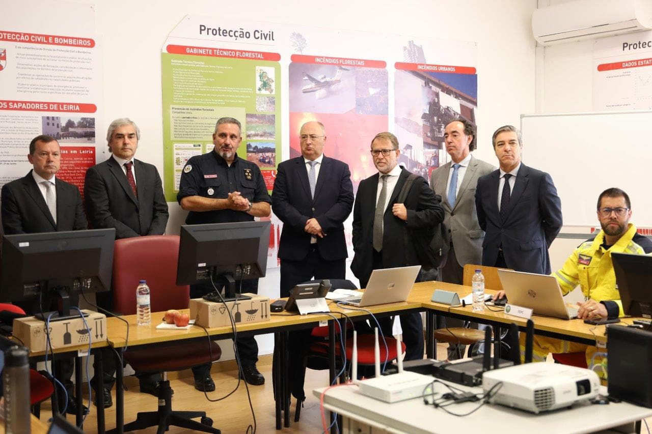 Ministros da Defesa Nacional, Nuno Melo, da Administração Interna, Luís Neves, e da Agricultura e Mar, José Manuel Fernandes, e Secretários de Estado da Proteção Civil, Rui Rocha, e das Florestas, Rui Ladeira, após a reunião do Comando Integrado de Prevenção e Operações, Leiria, 8 maio 2026