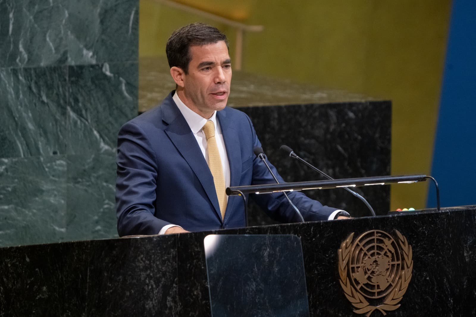 Ministro da Presidência, António Leitão Amaro, discursa na Assembleia Geral das Nações Unidas, Nova Iorque, 8 maio 2026 (Eskinder Debebe/ONU)