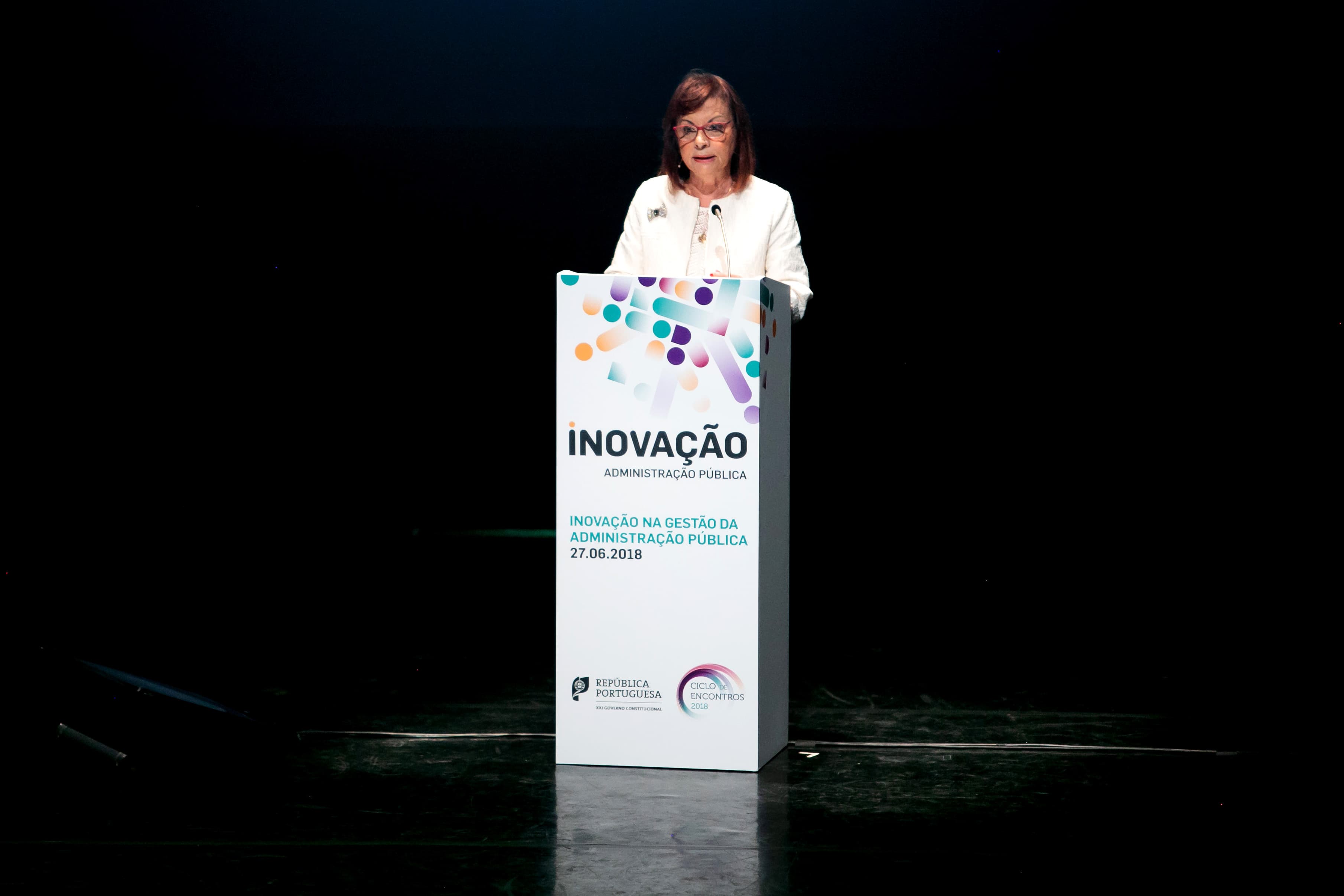 Ministra da Presidência e da Modernização Administrativa, Maria Manuel Leitão Marques, no terceiro encontro «Construir hoje a Administração Pública do futuro», Lisboa, 27 junho 2018 (Foto: Paulo Vaz Henriques)