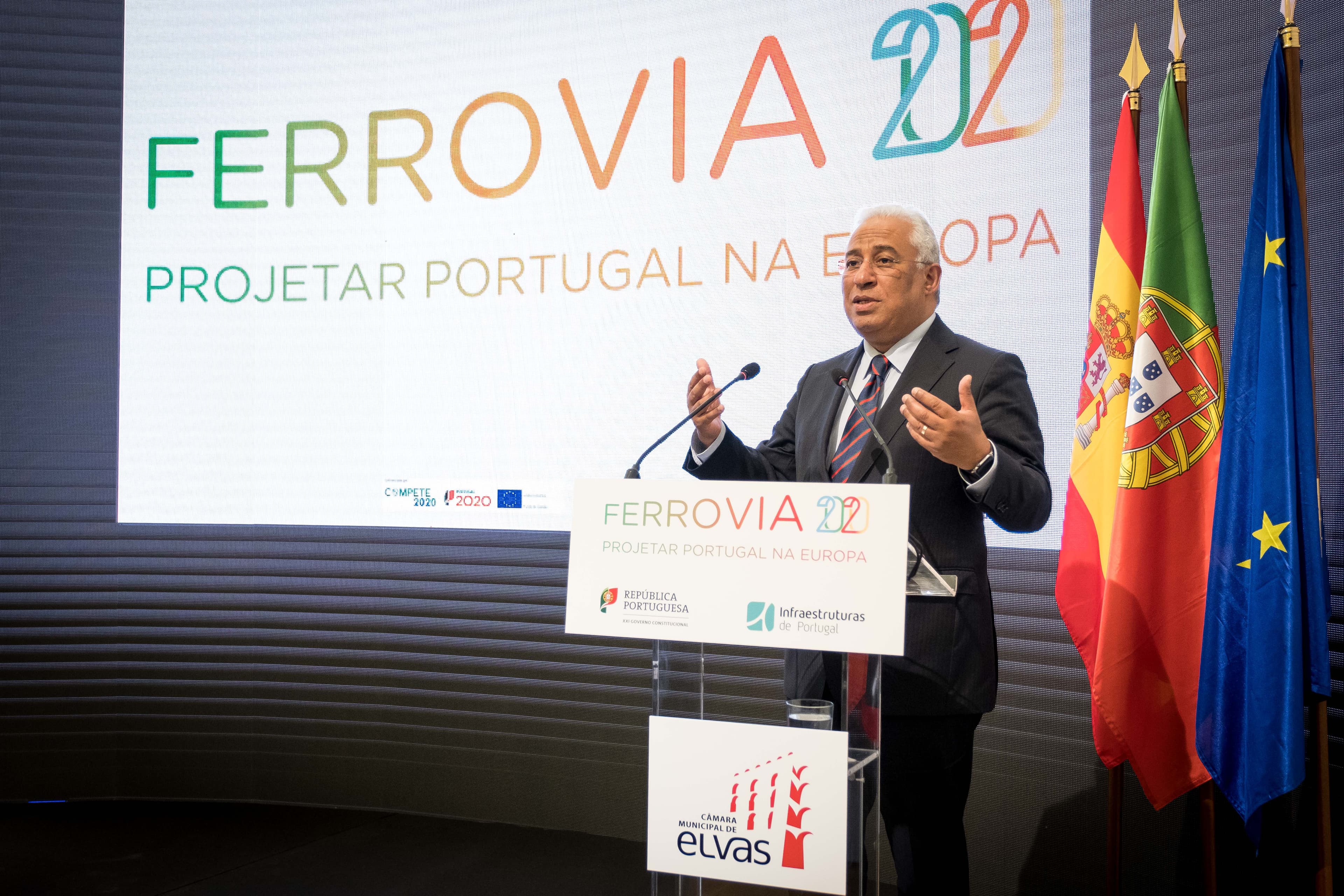 Primeiro-Ministro António Costa discursa no lançamento da linha ferroviária Évora-Caia, Elvas, 5 março 2018 (Foto: Clara Azevedo)