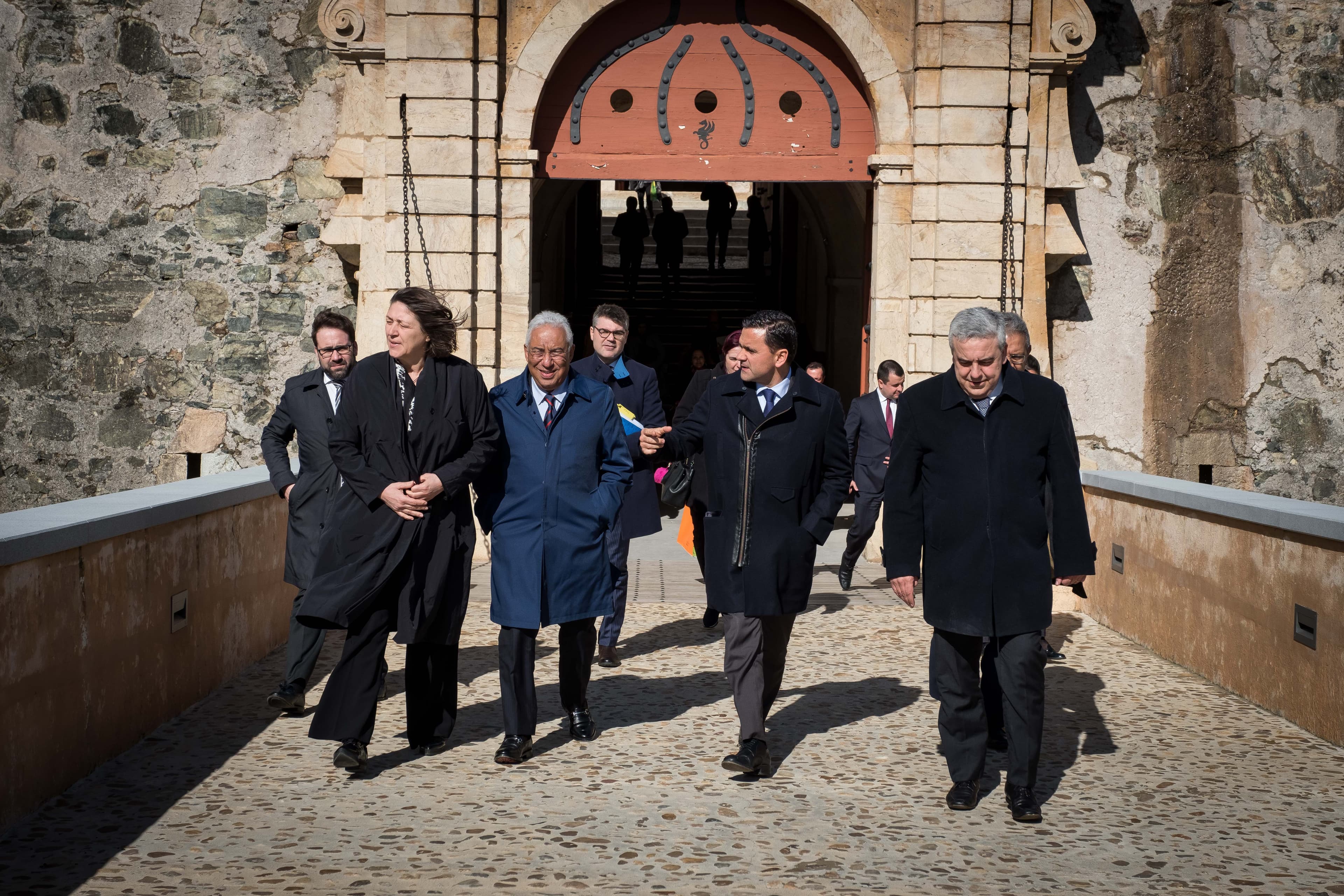 Primeiro-Ministro António Costa, Comissária da UE para os transportes, Violeta Bulc, e Ministro do Planeamento e Infraestruturas, Pedro Marques, no Forte de Elvas, 5 março 2018 (Foto: Clara Azevedo)