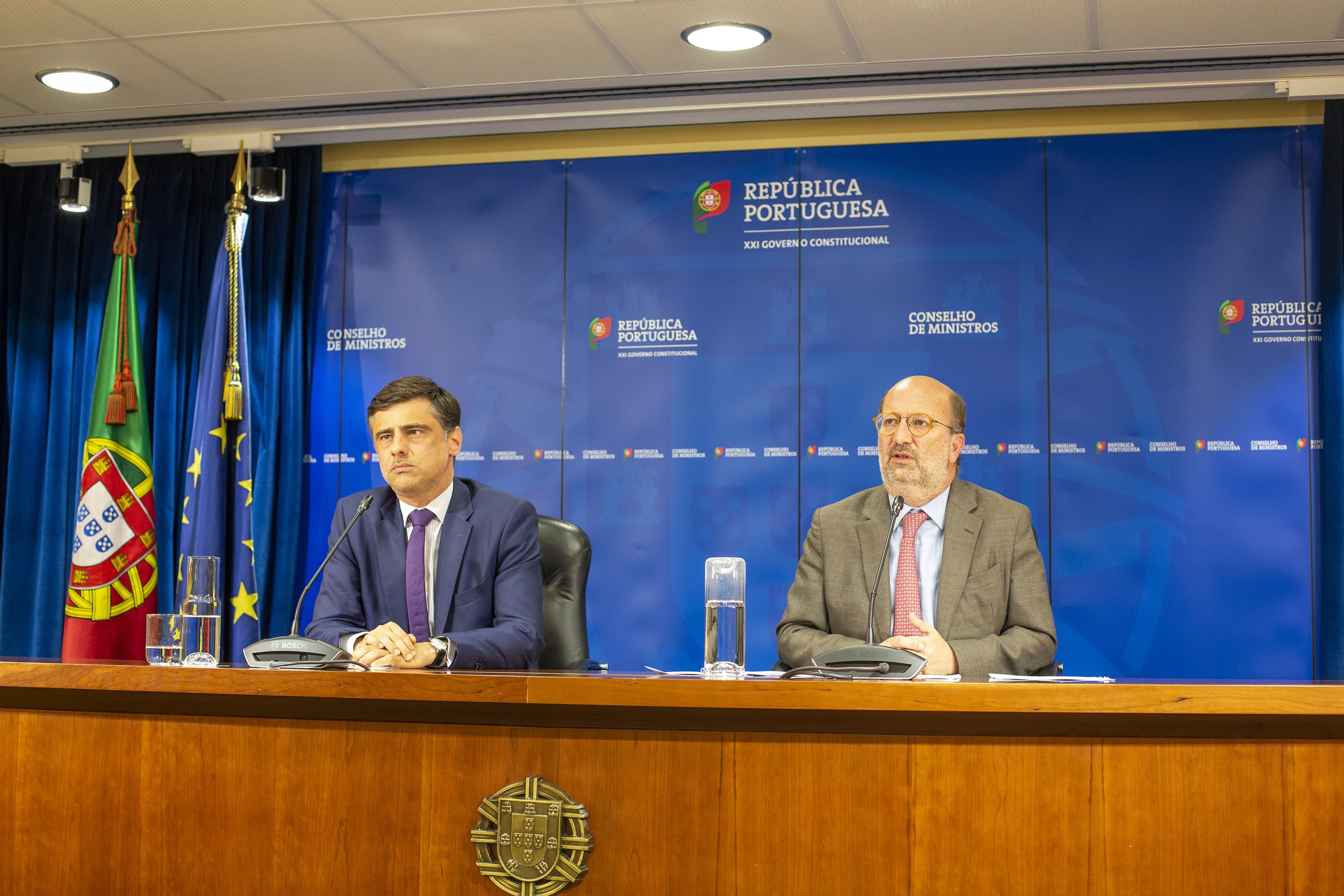 Ministro do Ambiente e Transição Energética e Secretário de Estado da PCM na conferência de imprensa após o Conselho de Ministros, Lisboa, 6 junho 2019 (Foto: João Bica)