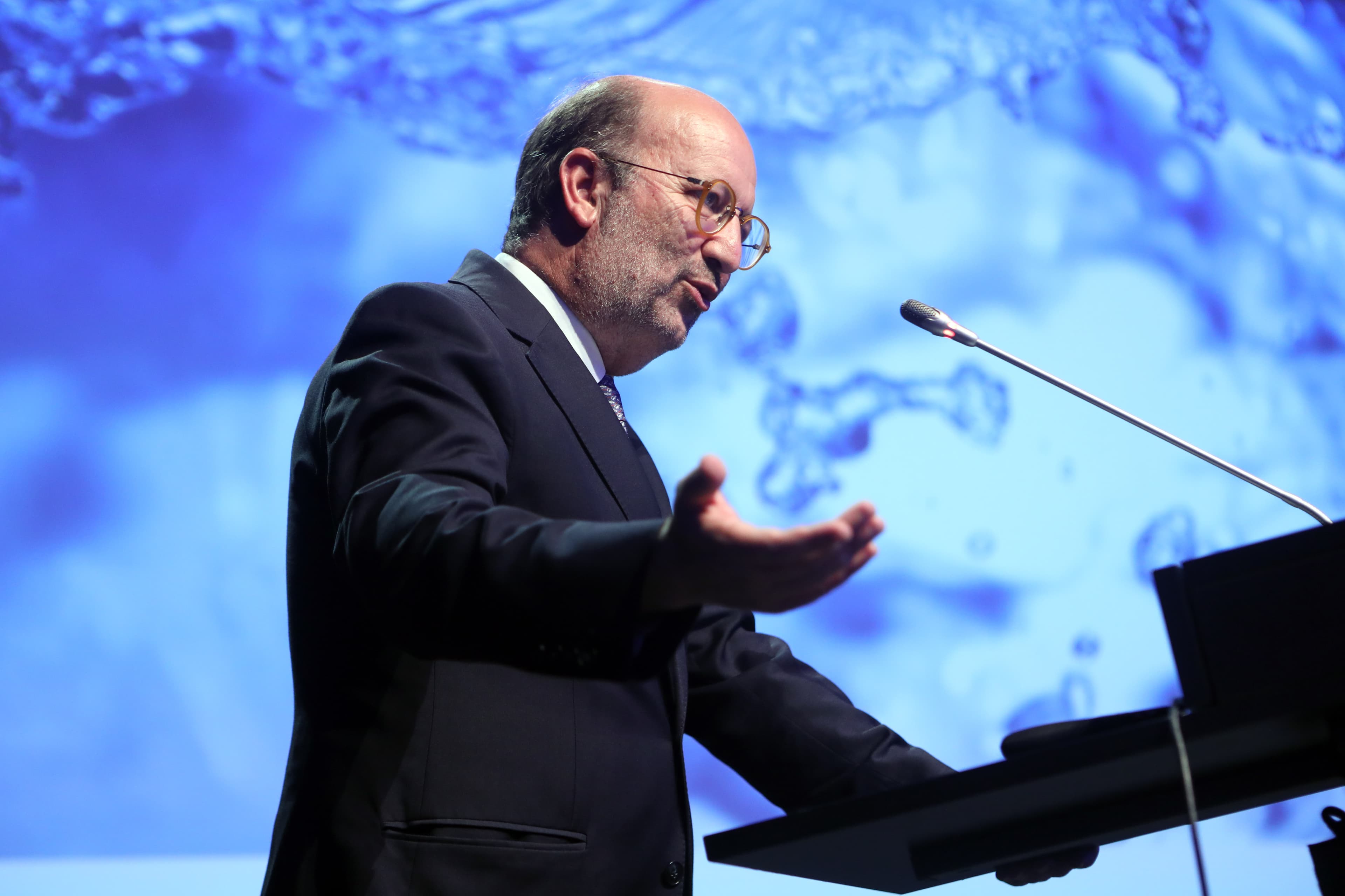 Ministro do Ambiente, João Pedro Matos Fernandes, na cerimónia de assinatura de projetos que promovem o uso eficiente de água, Lisboa, 28 agosto 2018 (Foto: Manuel de Almeida/Lusa)