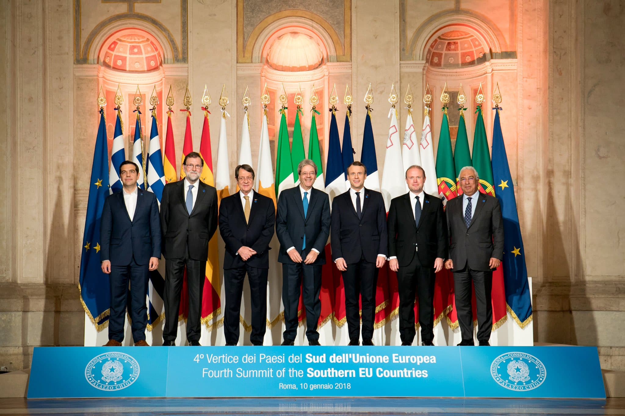 Primeiro-Ministro António Costa na reunião dos países da Europa do Sul, Roma, 10 janeiro 2018 (Foto: Tiberio Barchielli)