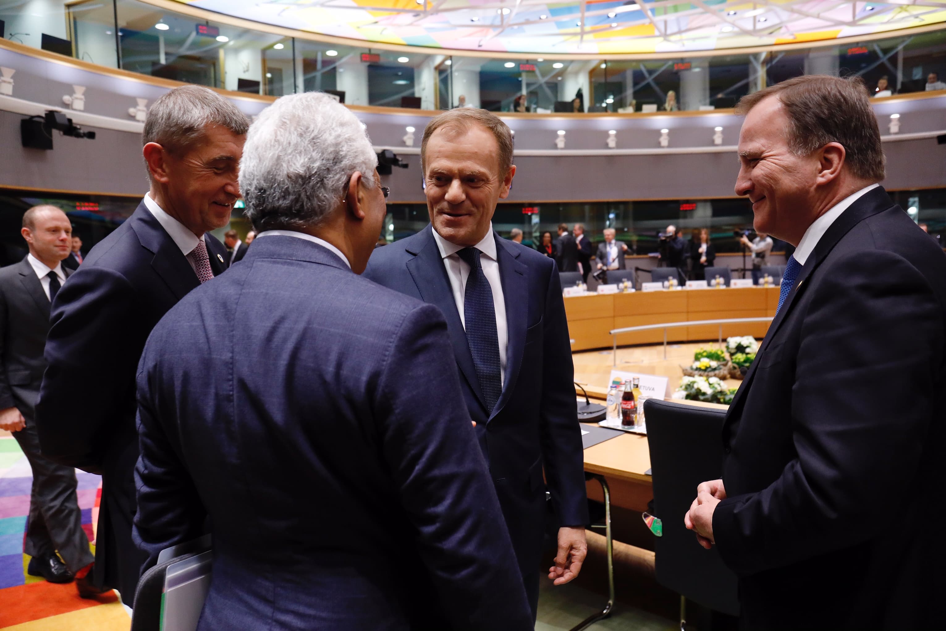 Primeiro-Ministro António Costa com o presidente do Conselho Europeu, Donald Tusk e os Primeiros-Ministros da Suécia, Stefan Lofven, e da República Checa, Andrej Babis, no Conselho Europeu, Bruxelas, 21 março 2019 (foto: União Europeia)