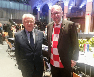 Ministro da Administração Interna, Eduardo Cabrita, com o Ministro do Interior da Croácia, Davor Bozinovic, no conselho informal de assuntos internos da UE, Innsbruck, 12 julho 2018