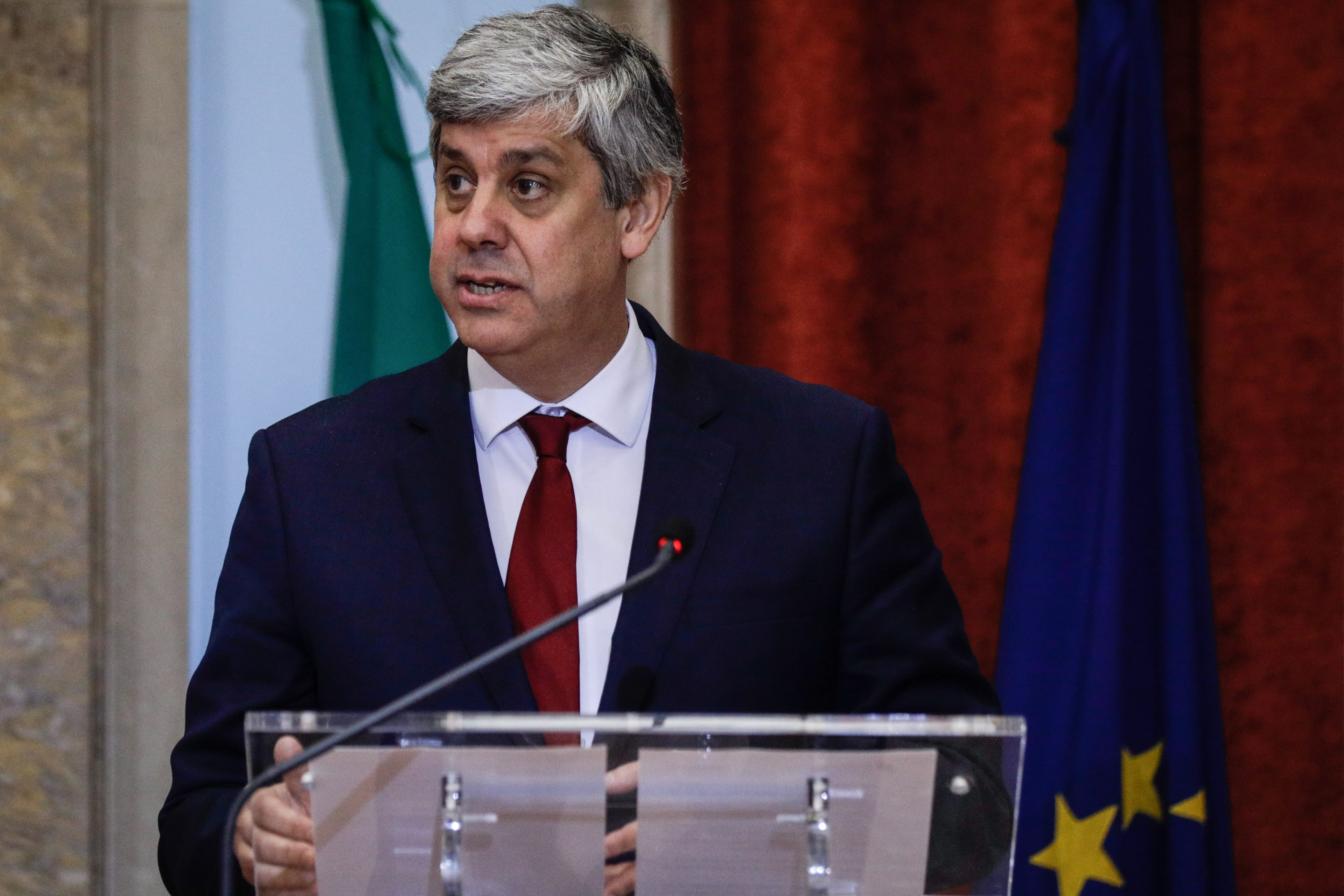 Ministro das Finanças, Mário Centeno, na apresentação dos dados do défice orçamental de 2017, Lisboa, 26 março 2018 (Foto: António Cotrim/Lusa)