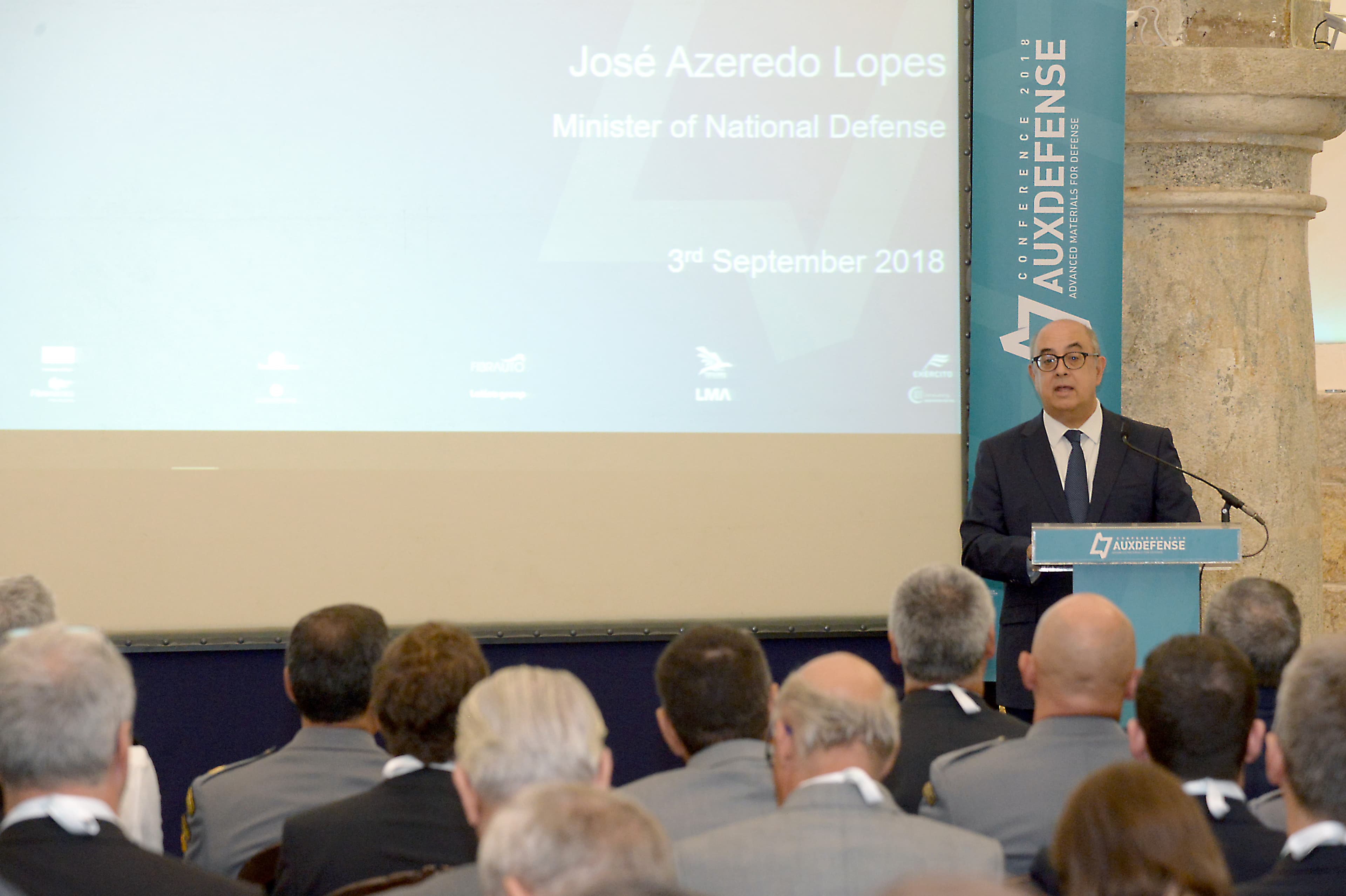 Ministro da Defesa Nacional, José Alberto Azeredo Lopes, no arranque da primeira conferência mundial sobre materiais avançados para a defesa, Oeiras, 3 setembro 2018