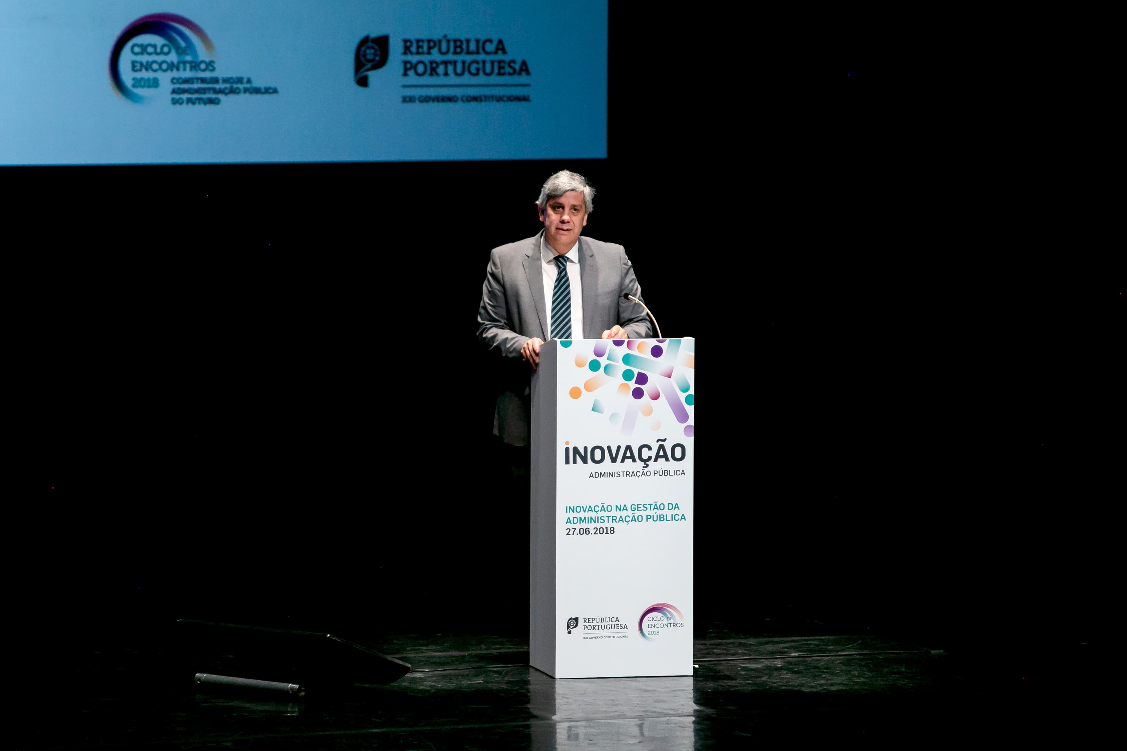 Ministro das Finanças, Mário Centeno, no terceiro encontro «Construir hoje a Administração Pública do futuro», Lisboa, 27 junho 2018 (Foto: Paulo Vaz Henriques)
