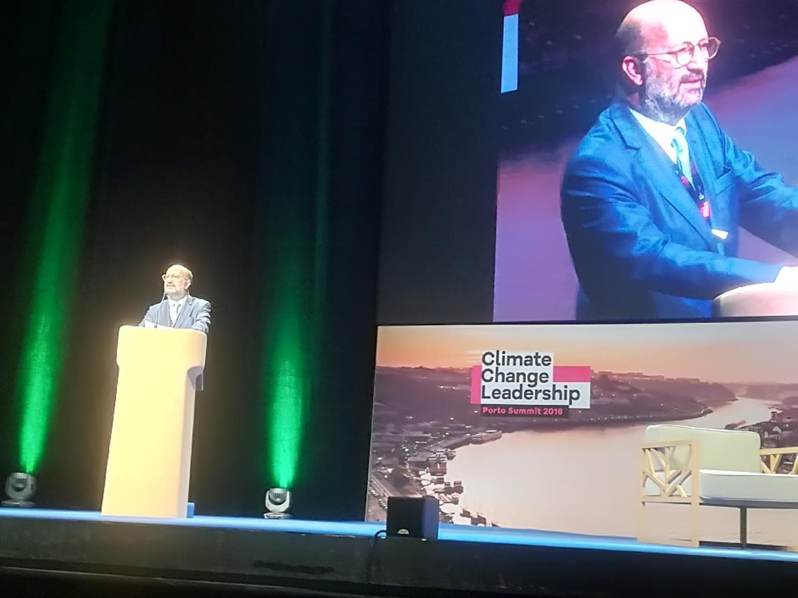 Ministro do Ambiente, João Pedro Matos Fernandes durante uma intervenção na Climate Change Leadership Porto Summit 2018, 6 julho 2018