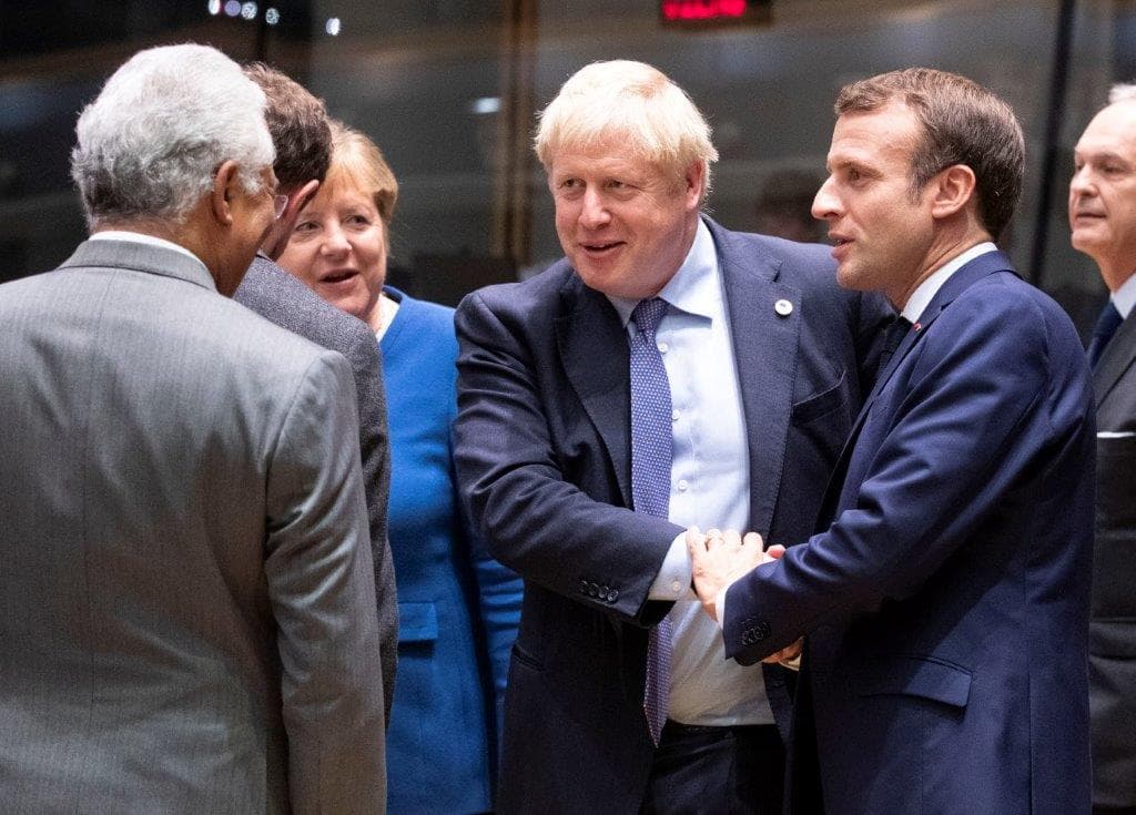 Primeiro-Ministro António Costa, Primeiro-Ministro do Reino Unido, Boris Johnson, Presidente francês, Emmanuel Macron, e Chanceler alemã, Angela Merkel, no Conselho Europeu, Bruxelas, 17 outubro 2019 (foto: União Europeia)