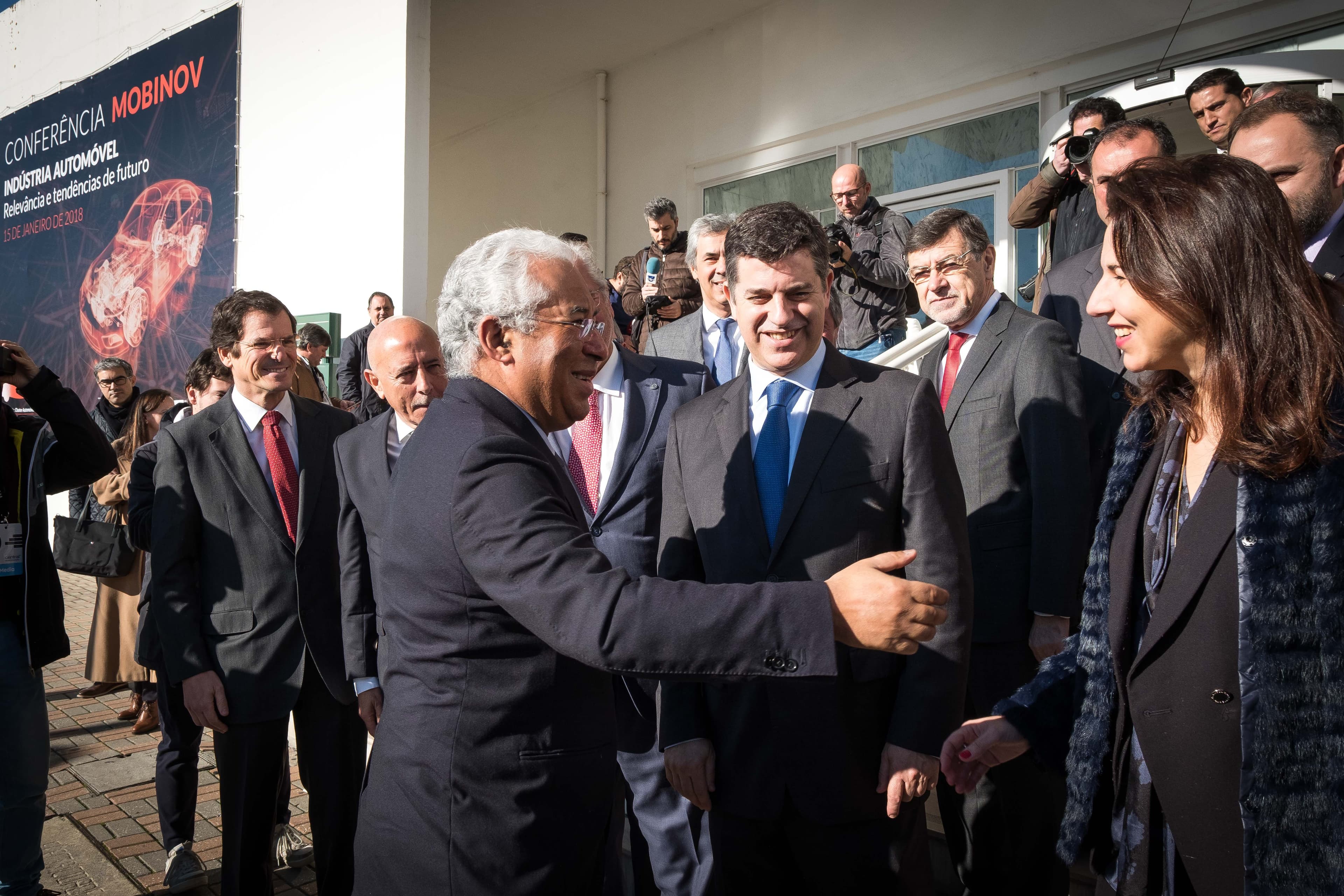 Primeiro-Ministro António Costa e Ministro da Economia, Manuel Caldeira Cabral, na conferência Mobinov, Leiria, 15 janeiro 2018 (Foto: Clara Azevedo)