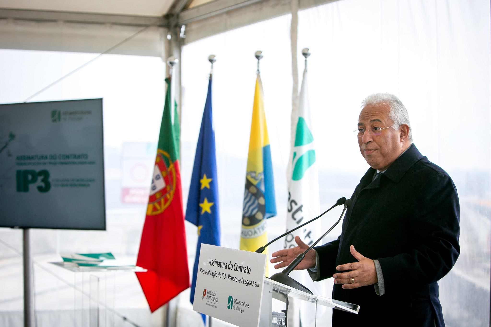 Primeiro-Ministro António Costa na cerimónia de assinatura do contrato para a empreitada de requalificação de um dos troços do IP3, Mortágua, 18 janeiro 2019