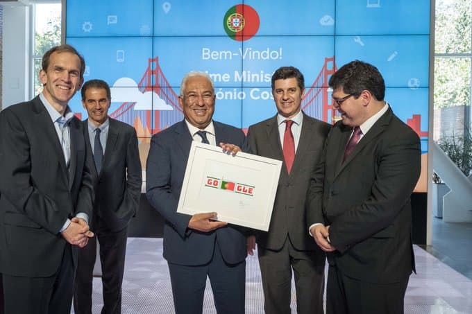Primeiro-Ministro António Costa e Ministro da Economia, Manuel Caldeira Cabral, durante o anúncio de um investimento da Google em Portugal, São Francisco, EUA, 12 junho 2018