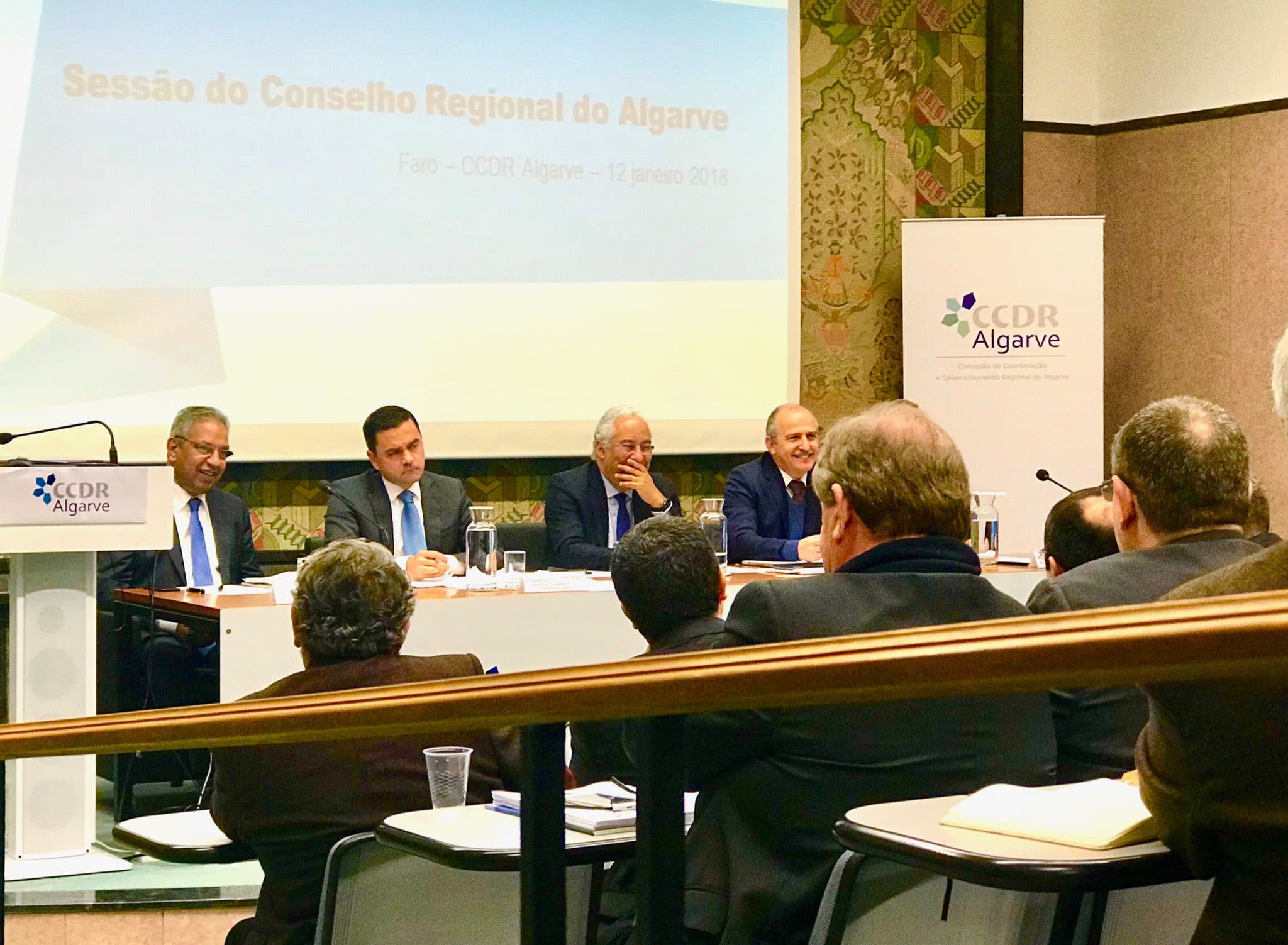 Primeiro-Ministro António Costa, Ministro Pedro Marques e Secretário de Estado Nelson de Sousa, na reunião com o Conselho regional do Algarve sobre o Portugal 2030, Faro, 12 janeiro 2018