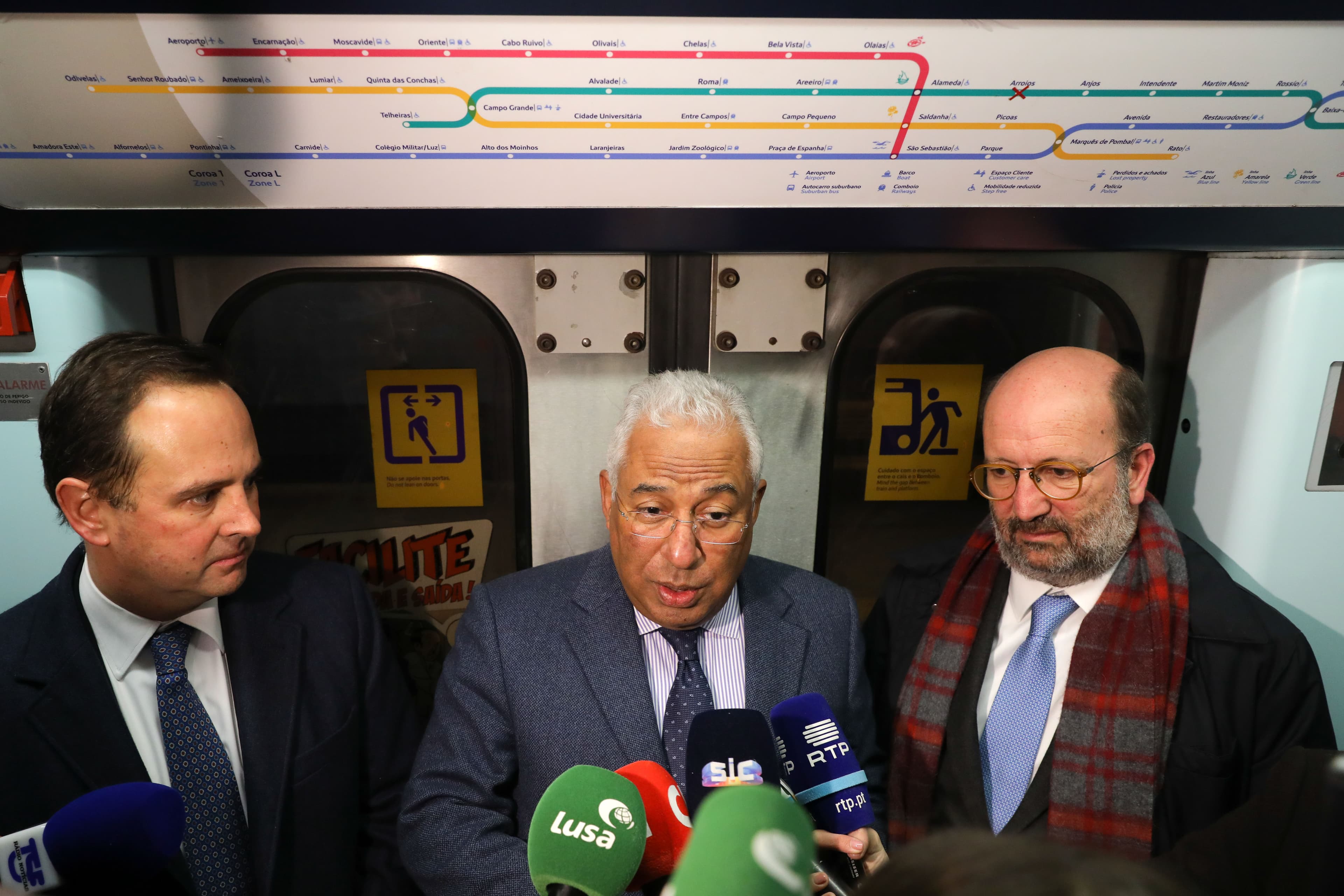 Primeiro-Ministro, Ministro do Ambiente e Transição Energética e presidente da Câmara de Lisboa no lançamento do concurso de expansão do Metro de Lisboa, 9 janeiro 2019 (Foto: Miguel A. Lopes/Lusa)