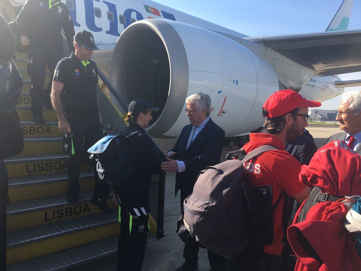 Ministro da Administração Interna, Eduardo Cabrita, na chegada dos 60 elementos em missão em Moçambique, Lisboa, 2 abril 2019