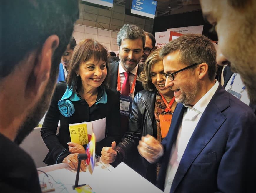 Ministra da Presidência e Modernização Administrativa com o Comissário da UE para a Inovação, Carlos Moedas, no Web Summit, onde apresentou a Fundo de Inovação Social, Lisboa, 7 novembro 2018