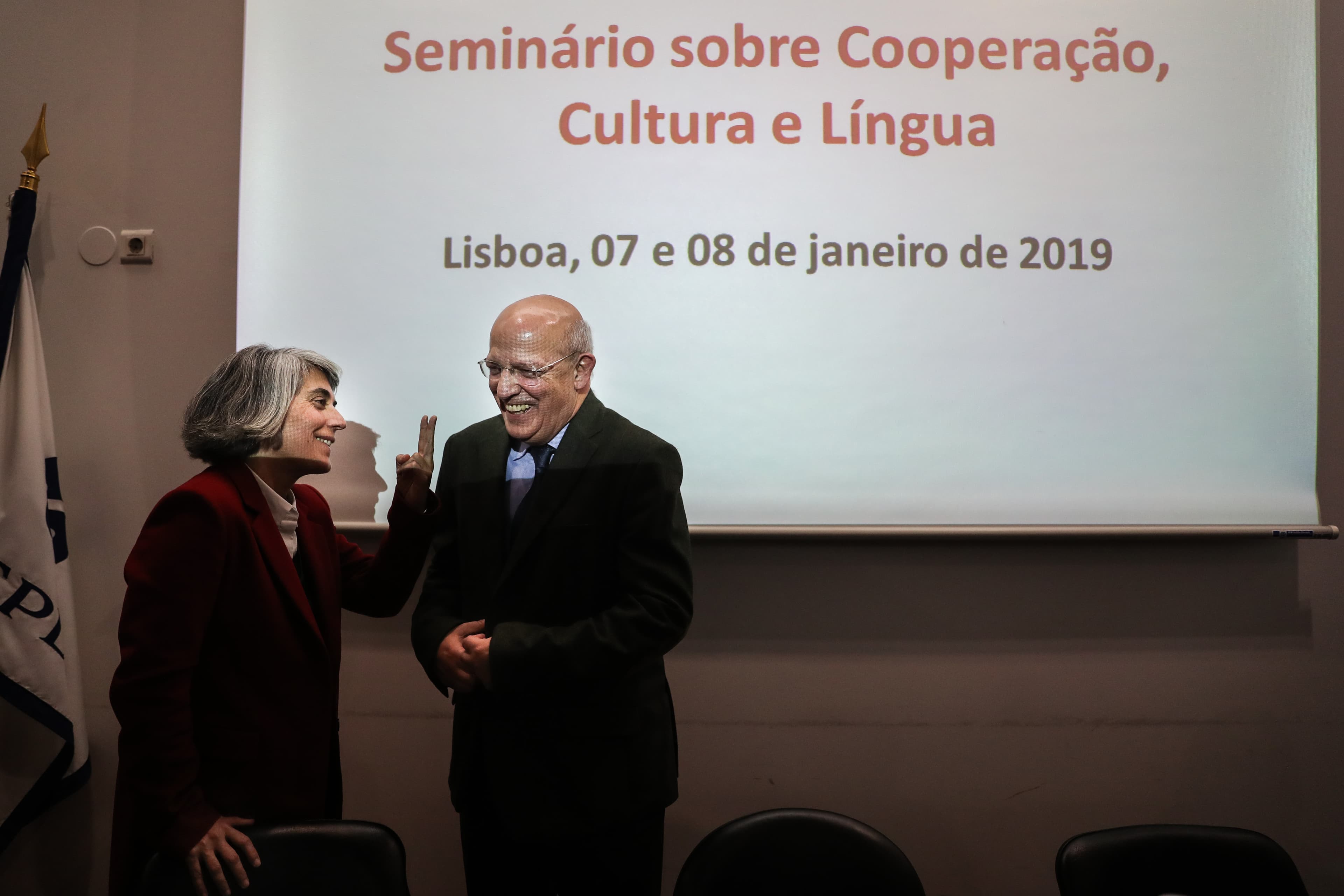 Ministro dos Negócios Estrangeiros, Augusto Santos Silva, e Ministra da Cultura, Graça Fonseca, no encerramento do Seminário sobre Cooperação, Cultura e Língua, Lisboa, 8 janeiro 2019 (Foto: Mário Cruz/LUSA)