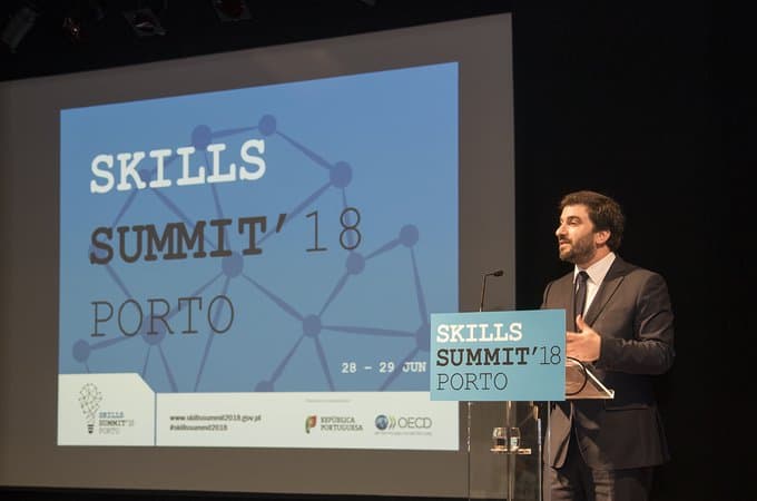 Ministro da Educação, Tiago Brandão Rodrigues, durante uma intervenção na Skills Summit'18, Porto, 29 junho 2018