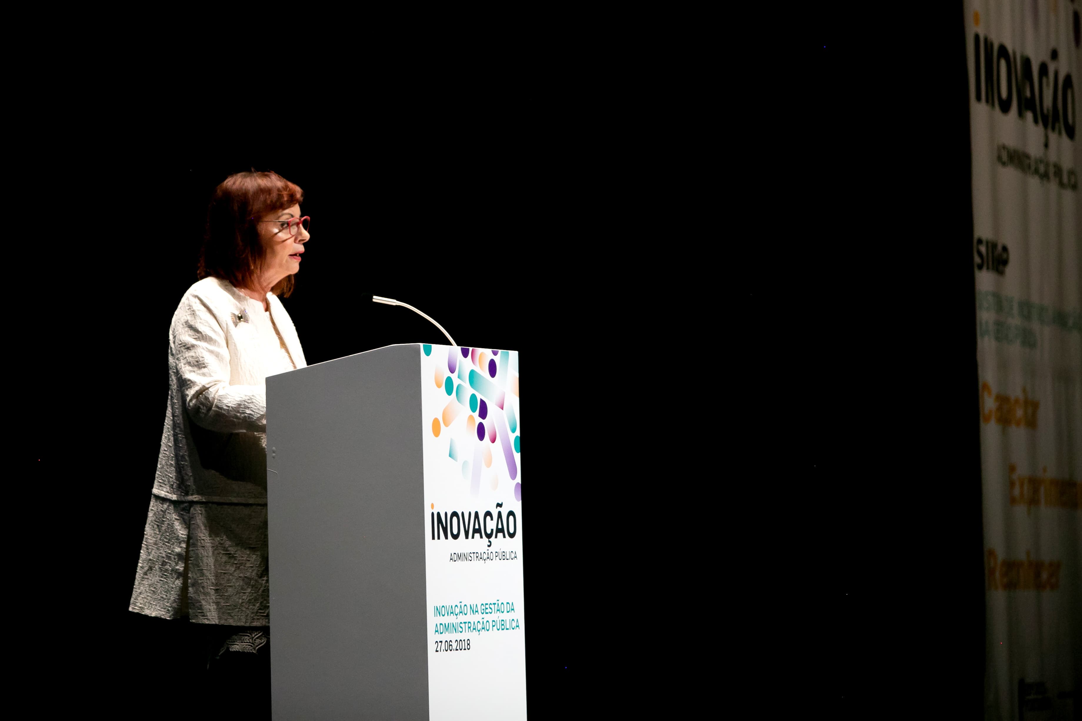 Ministra da Presidência e da Modernização Administrativa, Maria Manuel Leitão Marques, no terceiro encontro «Construir hoje a Administração Pública do futuro», Lisboa, 27 junho 2018 (Foto: Paulo Vaz Henriques)
