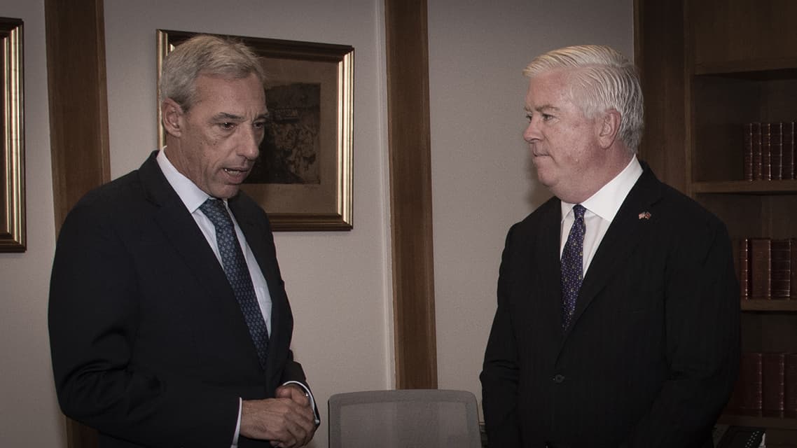 Ministro da Defesa Nacional, João Gomes Cravinho, e o embaixador dos Estados Unidos da América, George Glass, Lisboa, 2 outubro 2018
