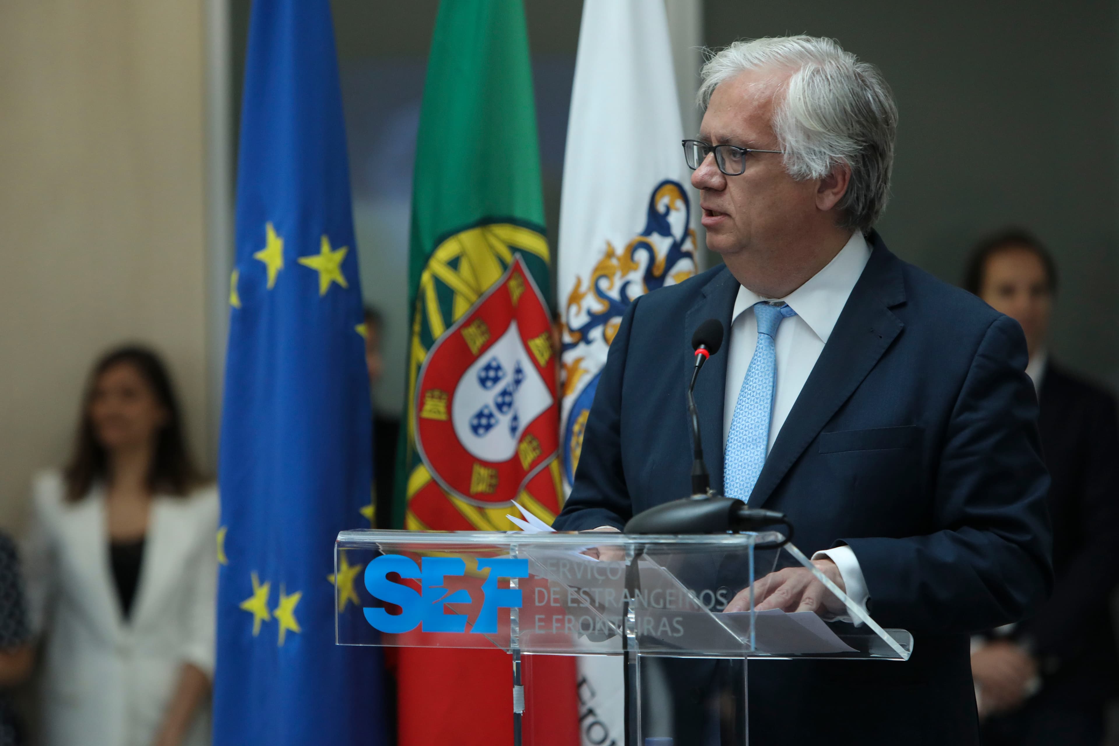 Ministro da Administração Interna, Eduardo Cabrita, na apresentação do Relatório de Imigração, Fronteiras e Asilo de 2018, e aniversário do SEF, Oeiras, 28 junho 2019 (Foto: Miguel A. Lopes/Lusa)