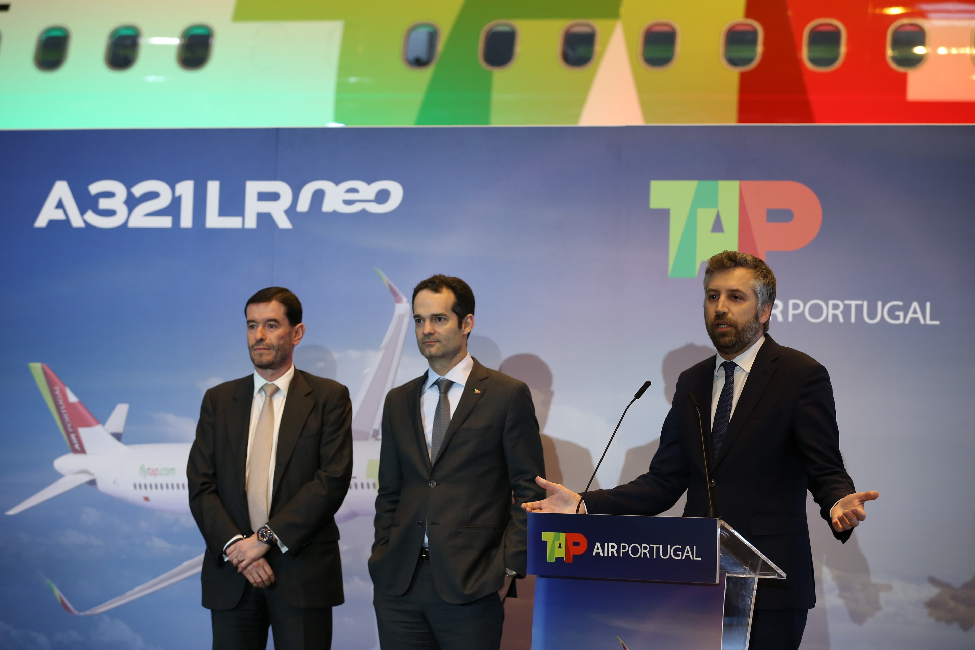 Ministro das Infraestruturas e Habitação, Pedro Nuno Santos, na apresentação do primeiro A321LRneo da frota da TAP, Lisboa, 5 abril 2019 (Foto: Manuel de Almeida/Lusa)