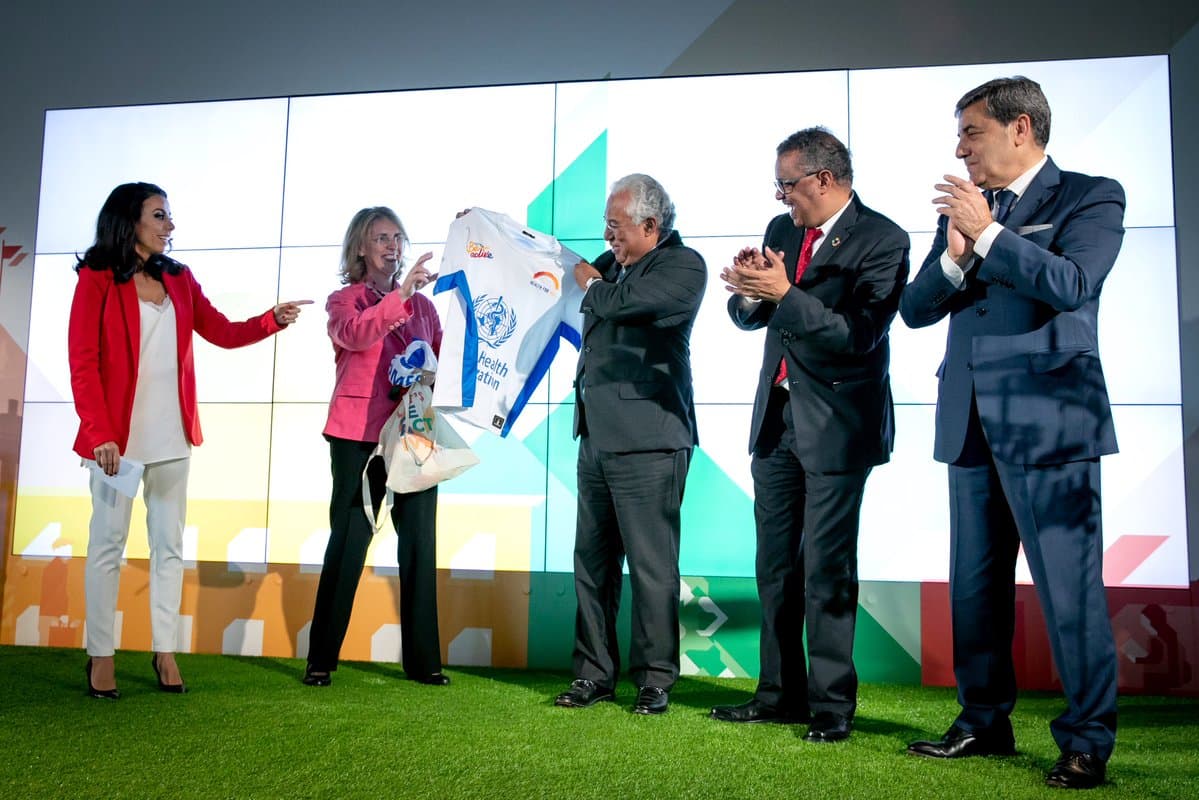Primeiro-Ministro António Costa e Diretor-Geral da OMS, Tedros Adhanom Ghebreyesus, no lançamento do Plano de Ação Mundial para a Promoção da Atividade Física 2018-2030 da Organização Mundial de Saúde, Oeiras, 4 junho 2018