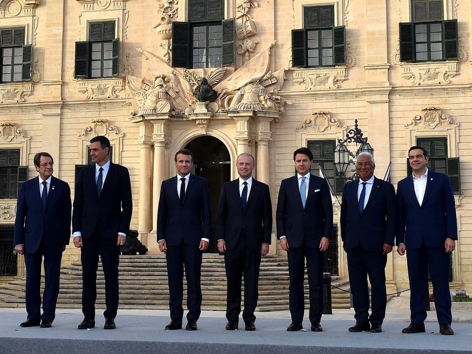 Primeiro-Ministro António Costa com os Presidentes de França e de Chipre e os Chefes de Governo de Espanha, Itália, Grécia e Malta, La Valletta, 14 junho 2019