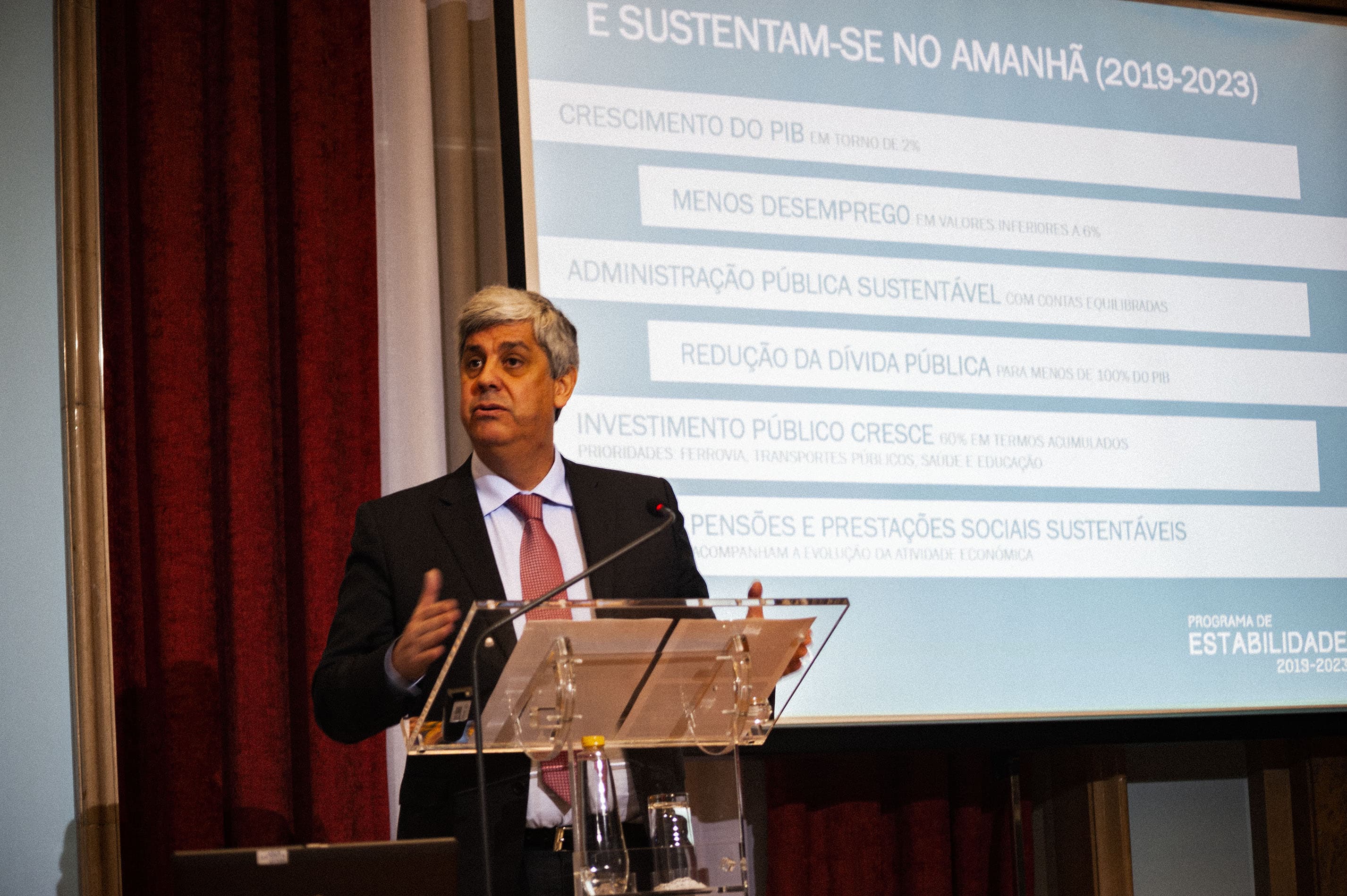 Ministro das Finanças, Mário Centeno, na apresentação do Programa de Estabilidade 2019-2023, Lisboa, 15 abril 2019 (Foto: João Bica)