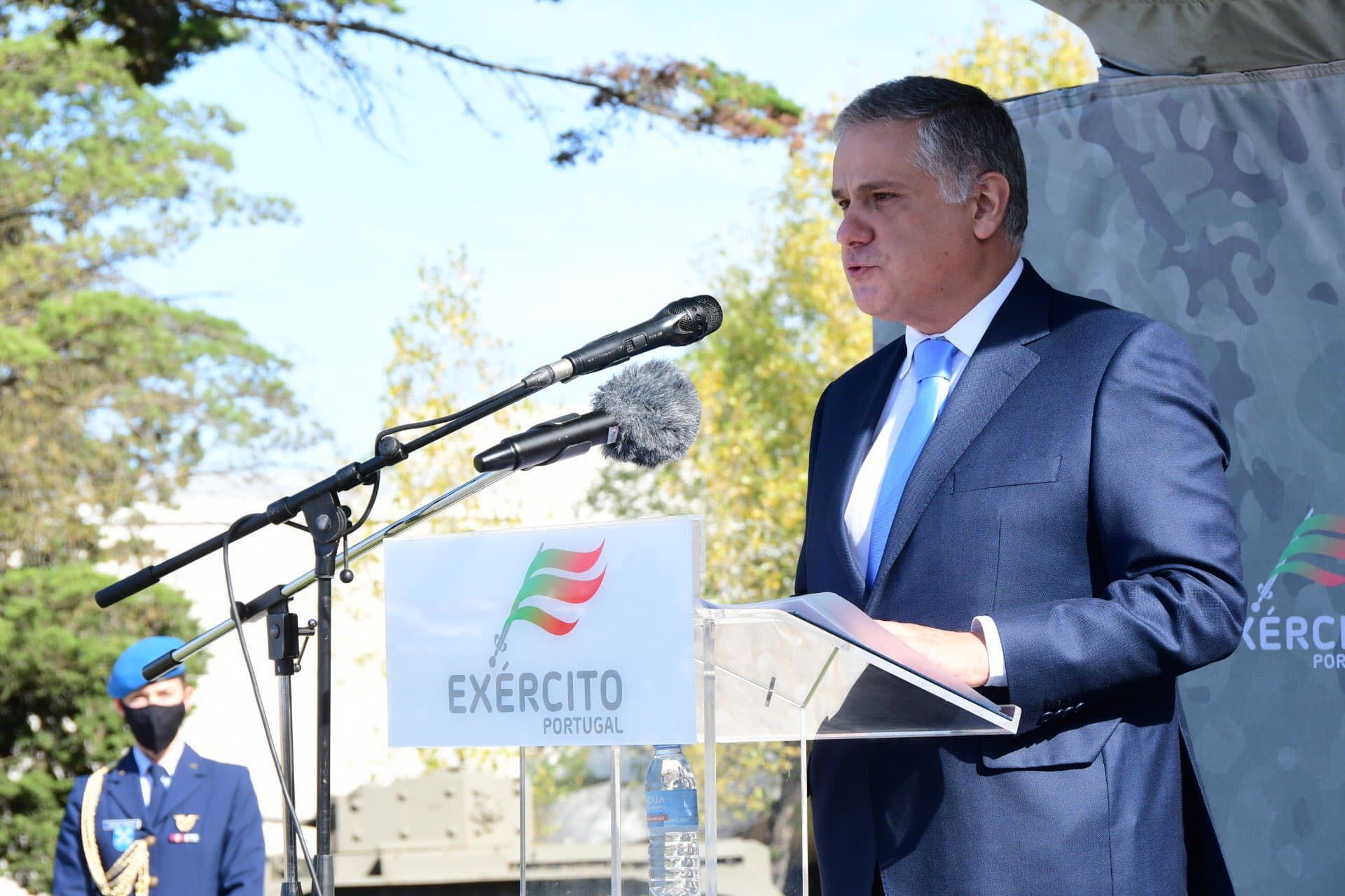 Secretário de Estado Adjunto e da Defesa Nacional, Jorge Seguro Sanches, na cerimónia de Juramento de Bandeira de 65 cadetes-alunos na Academia Militar, Lisboa, 16 outubro 2020