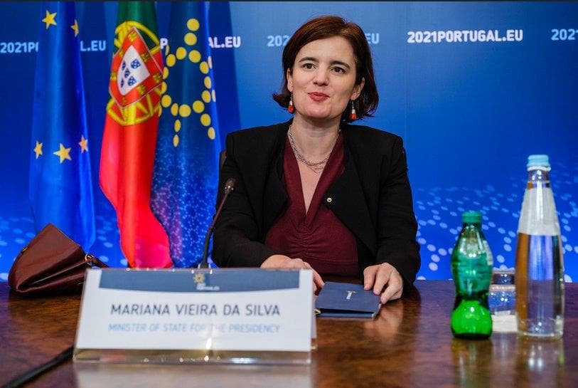 Ministra de Estado e da Presidência, Mariana Vieira da Silva, na reunião informal de Ministros sobre políticas de integração, organizada pela presidência portuguesa da União Europeia, 13 abril 2021 (foto: PPUE)