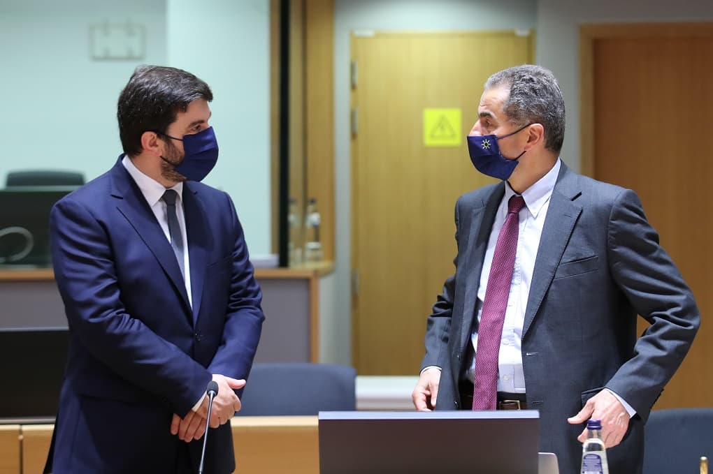 Ministro da Educação, Tiago Brandão Rodrigues, e Ministro da Ciência, Tecnologia e Ensino Superior, Manuel Heitor, no Conselho de Educação, Juventude, Cultura e Desporto, Bruxelas, 17 maio 2021