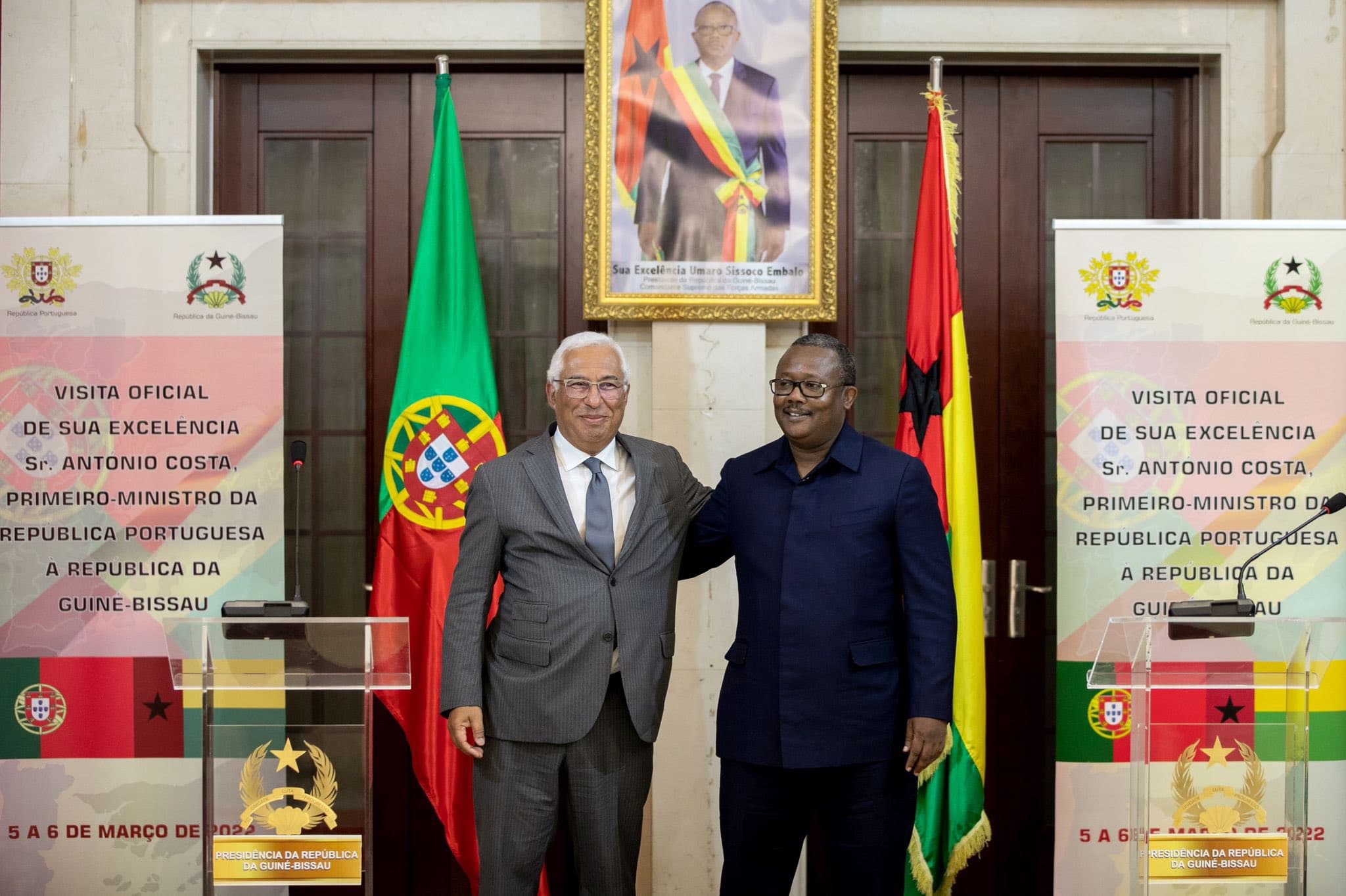 Primeiro-Ministro António Costa com o Presidente da República da Guiné-Bissau, Umaro Sissoco Embaló, Bissau, 6 março 2022