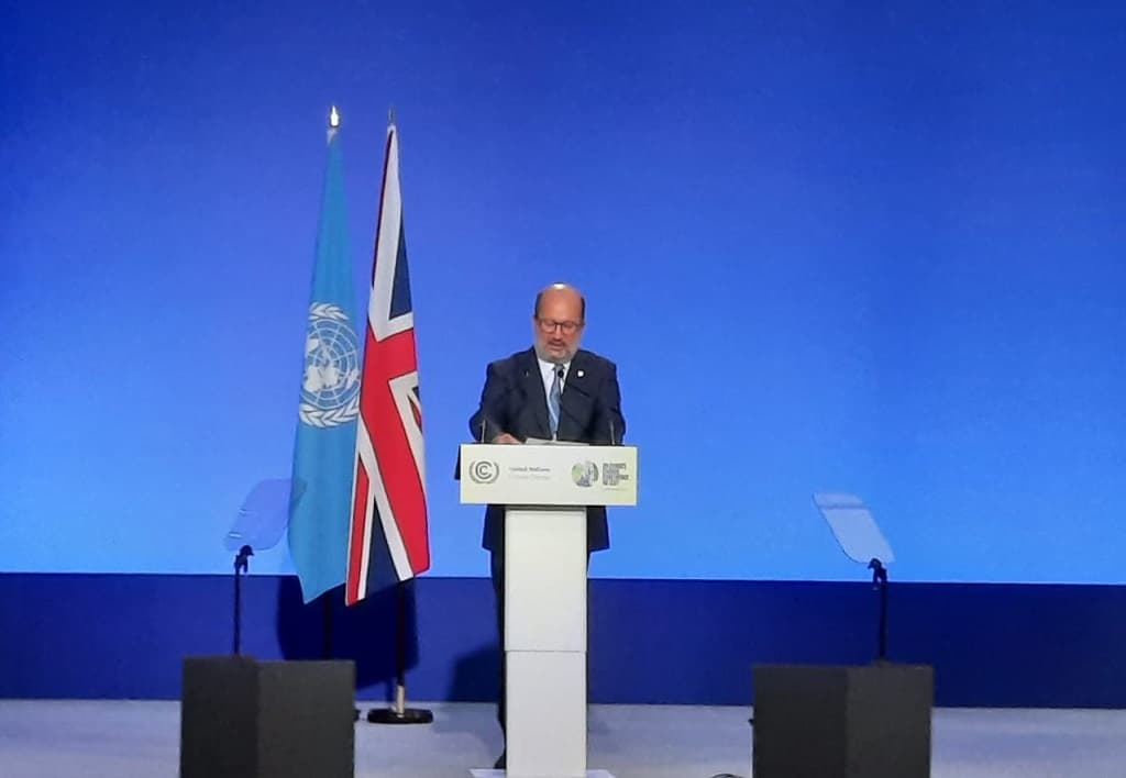 Ministro do Ambiente e da Ação Climática, João Pedro Matos Fernandes, intervindo na cimeira do clima da ONU (COP26), Glasgow, Escócia, 10 novembro 2021