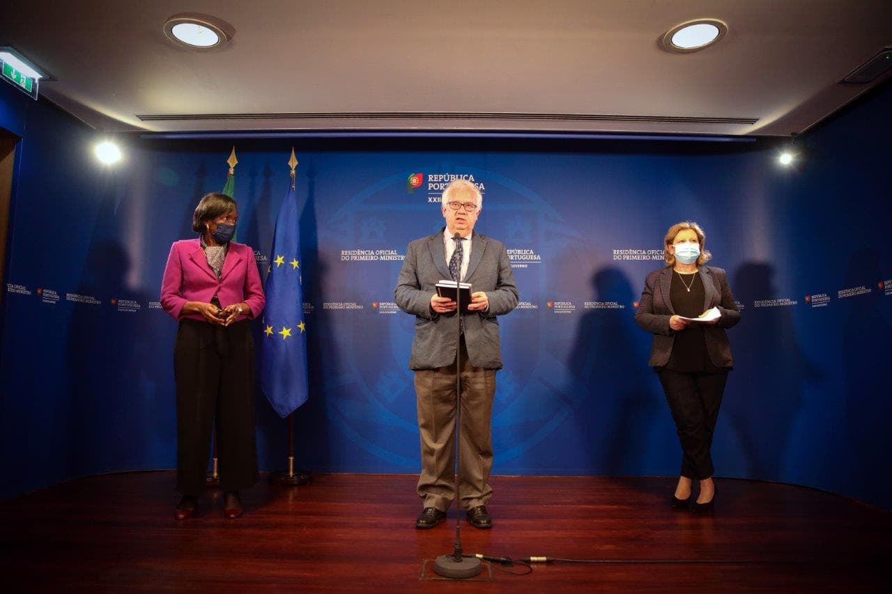 Ministros da Administração Interna, Eduardo Cabrita, e da Justiça, Francisca Van Dunem, no final da reunião do Conselho de Segurança Interna, Lisboa, 30 março 2021 (foto: André Kosters/Lusa)