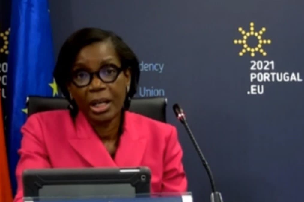 Ministra da Justiça, Francisca Van Dunem, durante a participação por videoconferência na comissão de Assuntos Jurídicos do Parlamento Europeu, Lisboa, 27 janeiro 2021