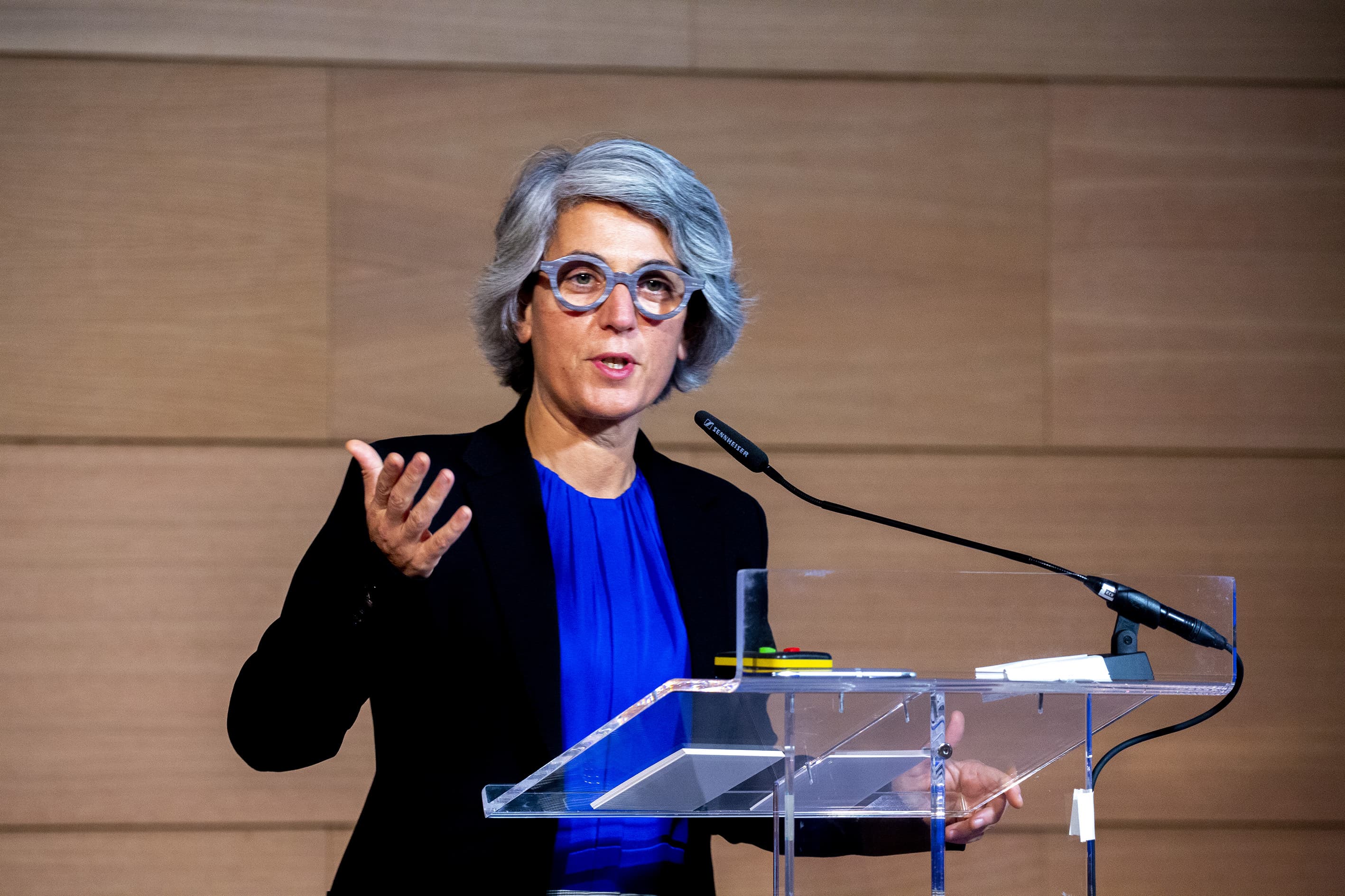 Ministra da Cultura, Graça Fonseca, durante a apresentação da programação cultural portuguesa para a presidência da União Europeia, Belém, 15 dezembro 2020 (Foto: João Bica)
