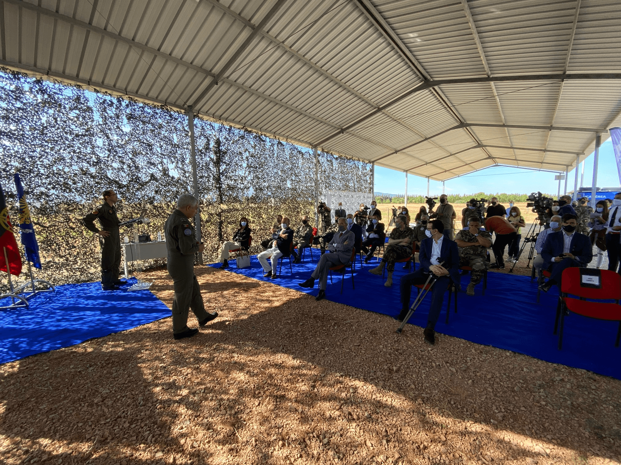Ministros da Defesa Nacional, João Gomes Cravinho, do Ambiente e Ação Climática, Matos Fernandes, e Secretária de Estado Patrícia Gaspar, na apresentação dos drones de vigilância florestal, Lousã, 4 agosto 2020 (Foto: João Bica)