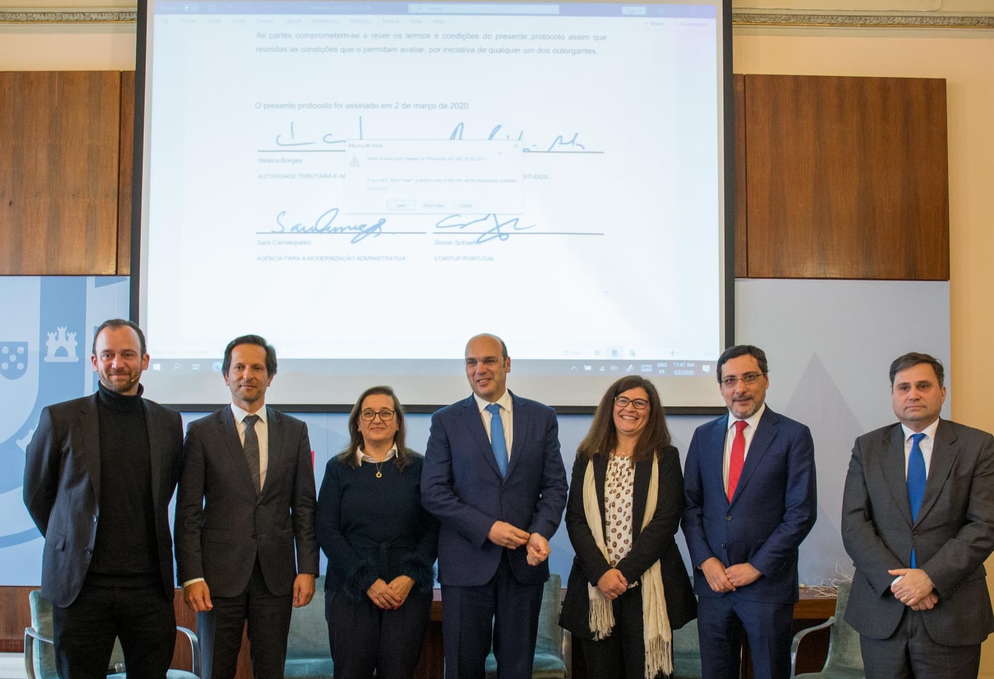 Ministro de Estado, da Economia e da Transição Digital, Pedro Siza Vieira, e Secretários de Estado para a Transição Digital e dos Assuntos Fiscais na inauguração das novas instalações da Startup Portugal, Lisboa, 2 março 2020 (Foto: João Bica)