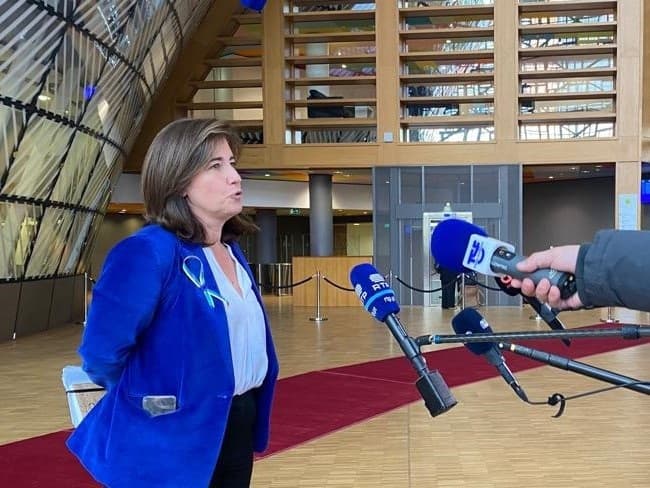 Ministra do Trabalho, Solidariedade e Segurança Social, Ana Mendes Godinho, após reunião de ministros do Emprego e Assuntos Sociais da União Europeia, Bruxelas, Bélgica, 14 março 2022