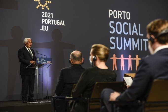 Primeiro-Ministro António Costa na sessão de abertura da Cimeira Social da União Europeia, Porto, 7 maio 2021 (foto: PPEU)