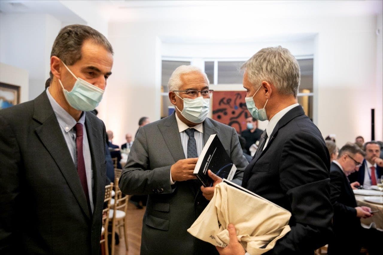 Primeiro-Ministro António Costa e Ministro da Ciência, Tecnologia e Ensino Superior, Manuel Heitor, no jantar da Cimeira Ministerial da Agência Espacial Europeia, Porto, 18 novembro 2021