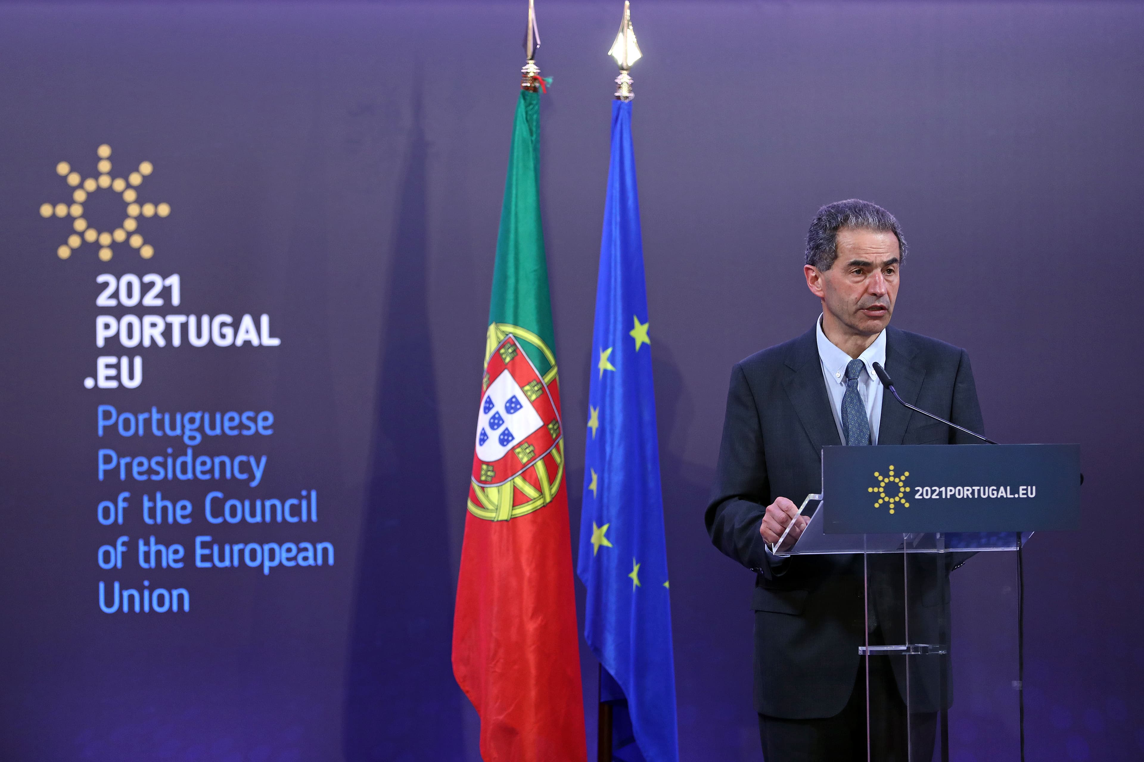 Ministro da Ciência, Tecnologia e Ensino Superior, Manuel Heitor, na conferência de imprensa após o Fórum de Alto Nível sobre Observação Espacial, Lisboa, 11 junho 2021 (Foto: António Pedro Santos/Lusa)