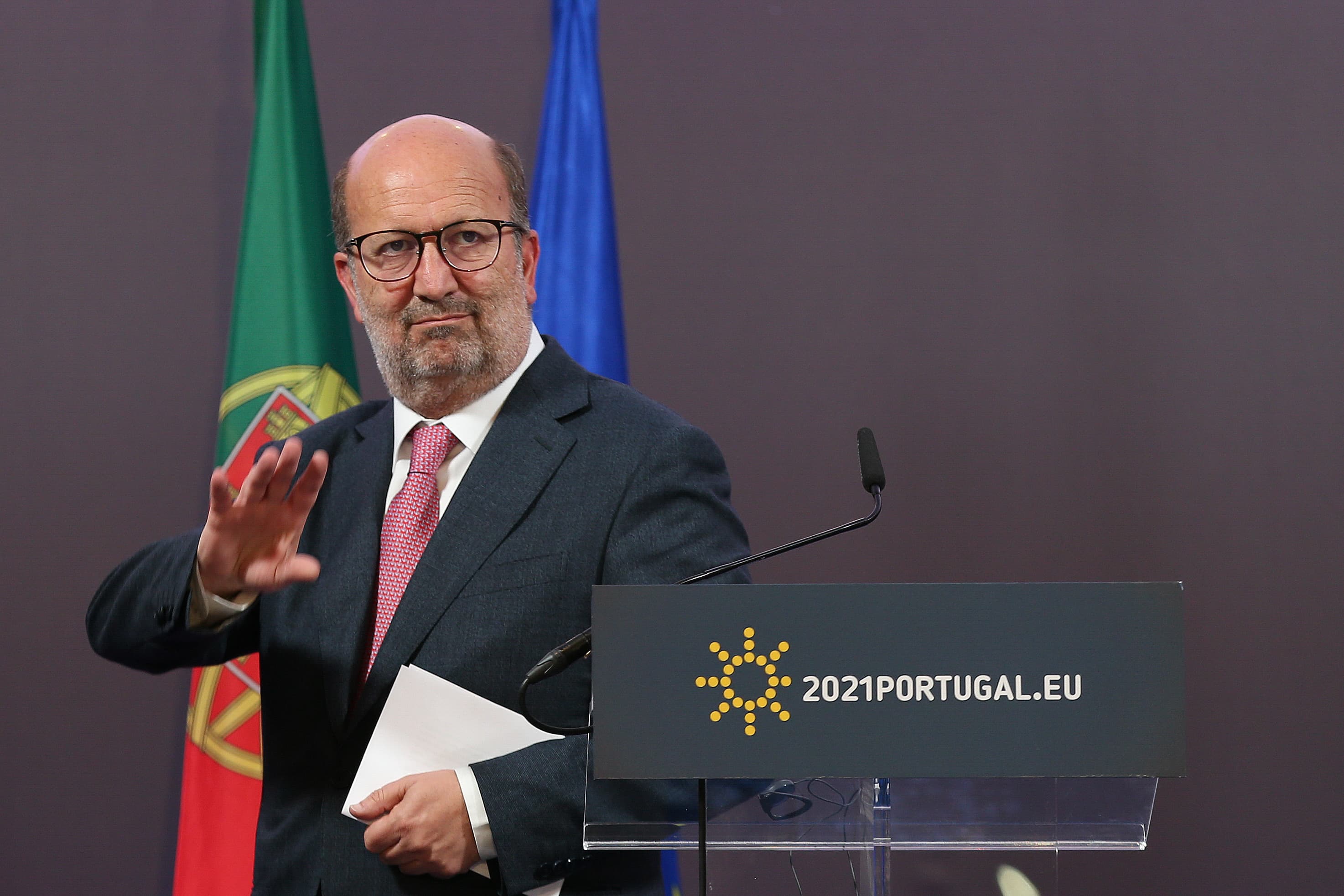 Ministro do Ambiente e da Ação Climática, João Pedro Matos Fernandes, no Fórum de Investimento Verde de Alto Nível União Europeia-África, Lisboa, 23 abril 2021 (Foto: Manuel de Almeida/Lusa)