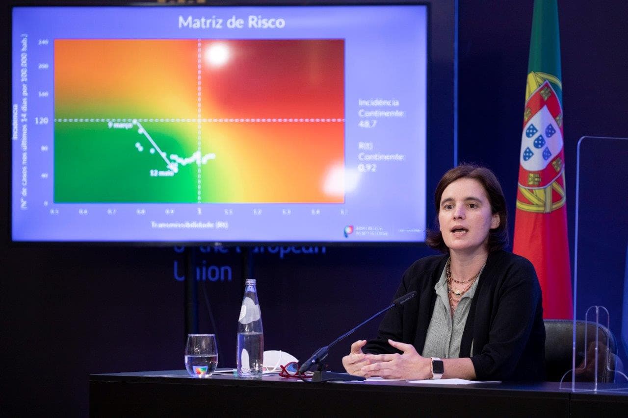 Ministra de Estado e da Presidência, Mariana Vieira da Silva, na conferência de imprensa do Conselho de Ministros, Lisboa, 13 maio 2021 (foto: João Bica)