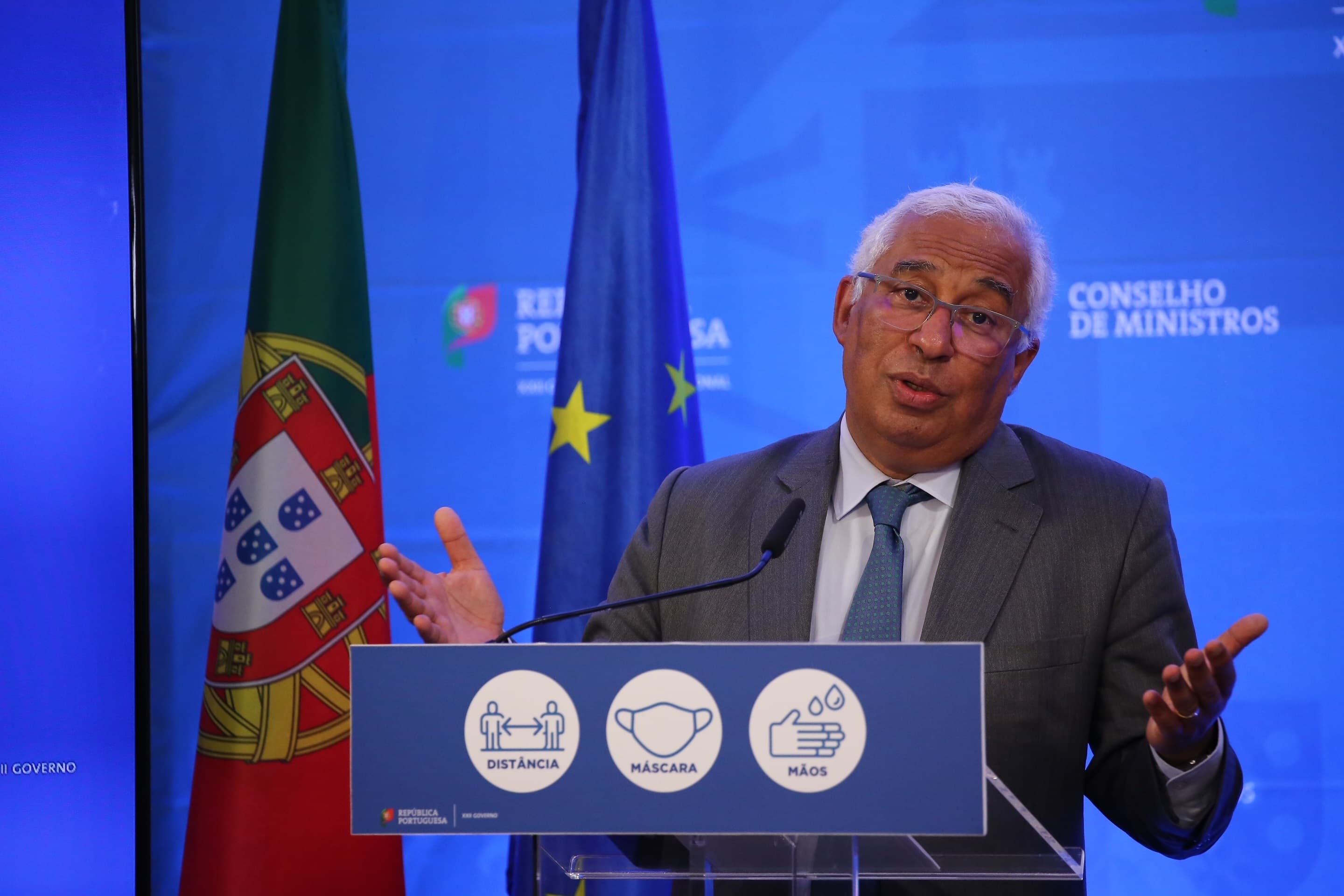 Primeiro-Ministro António Costa durante a conferência de imprensa após a reunião do Conselho de Ministros, Belém, 29 abril 2021 (Foto: João Bica)