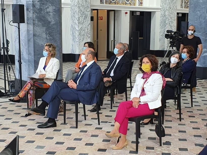 Ministros de Estado, da Economia e da Transição Digital, Pedro Siza Vieira, e da Coesão Territorial, Ana Abrunhosa e Secretária de Estado Rita Marques na apresentação do plano Reativar Turismo, Construir Futuro, Lisboa, 21 maio 2021