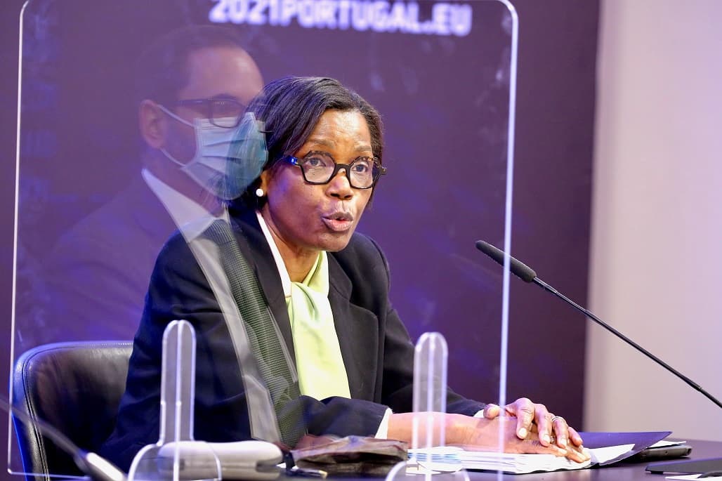 Ministra da Justiça, Francisca Van Dunem, na conferência de imprensa após Conselho de Ministros, Lisboa, 29 abril 2021 (Foto: João Bica)
